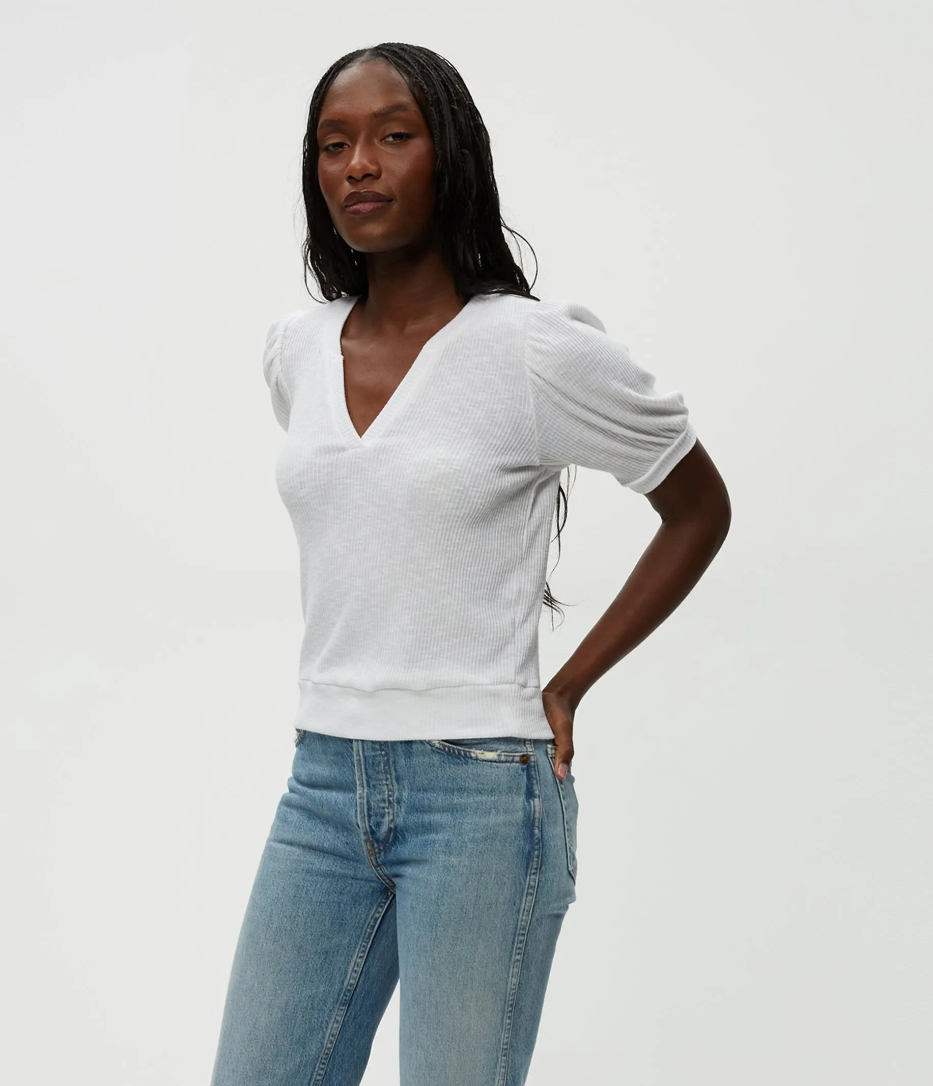 Quinn Puff Sleeve Ribbed Top