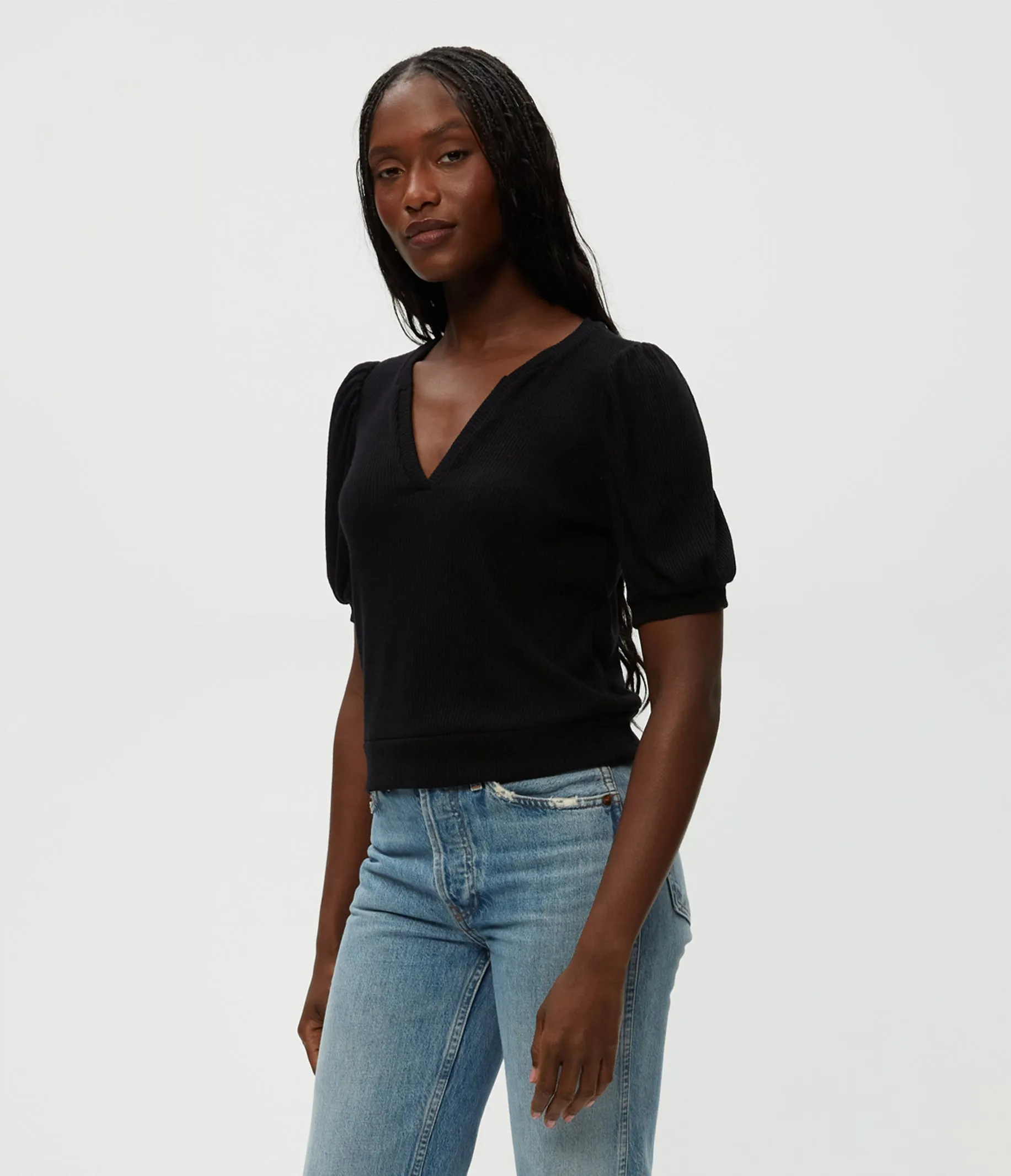 Quinn Puff Sleeve Ribbed Top