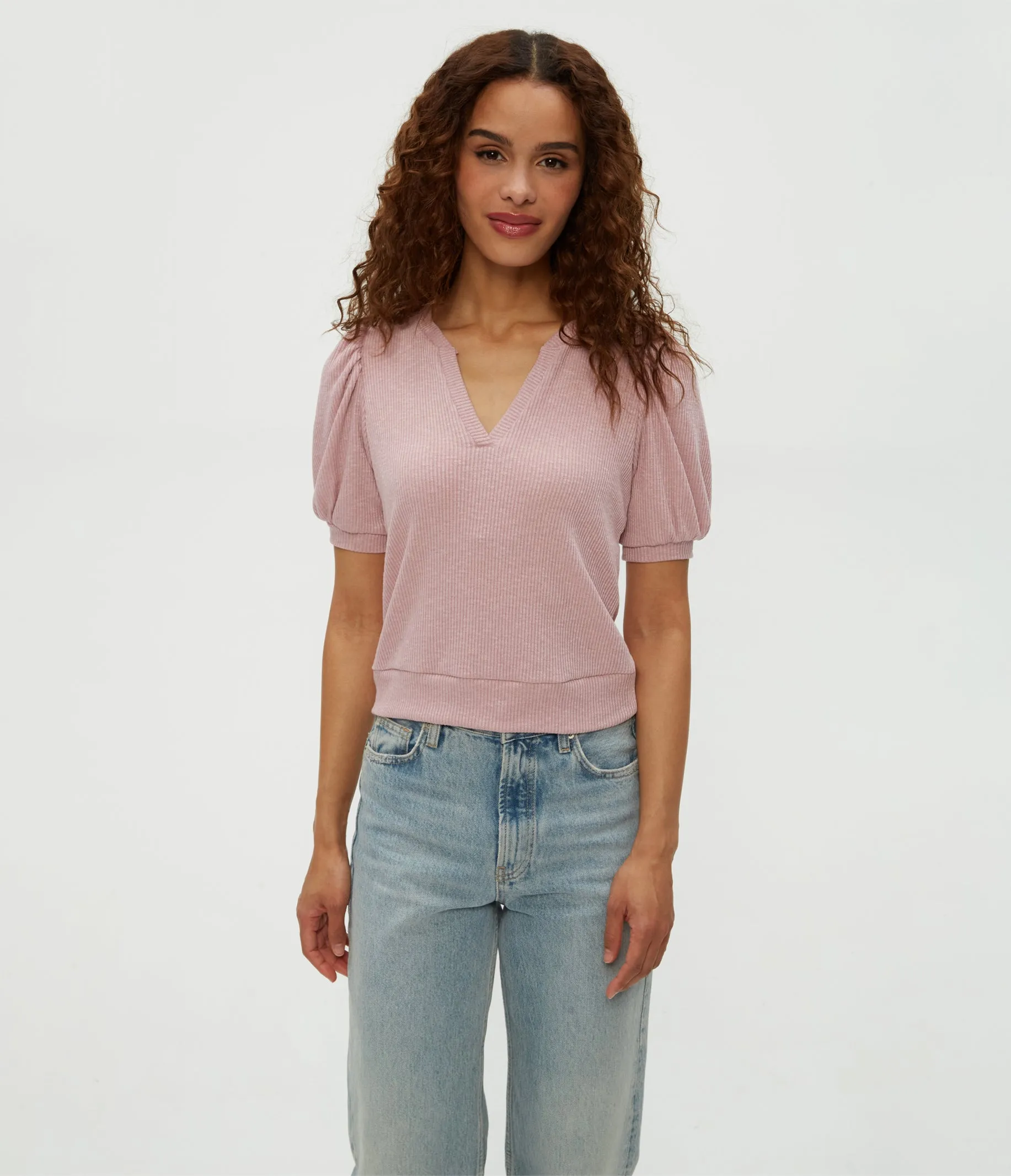 Quinn Puff Sleeve Ribbed Top
