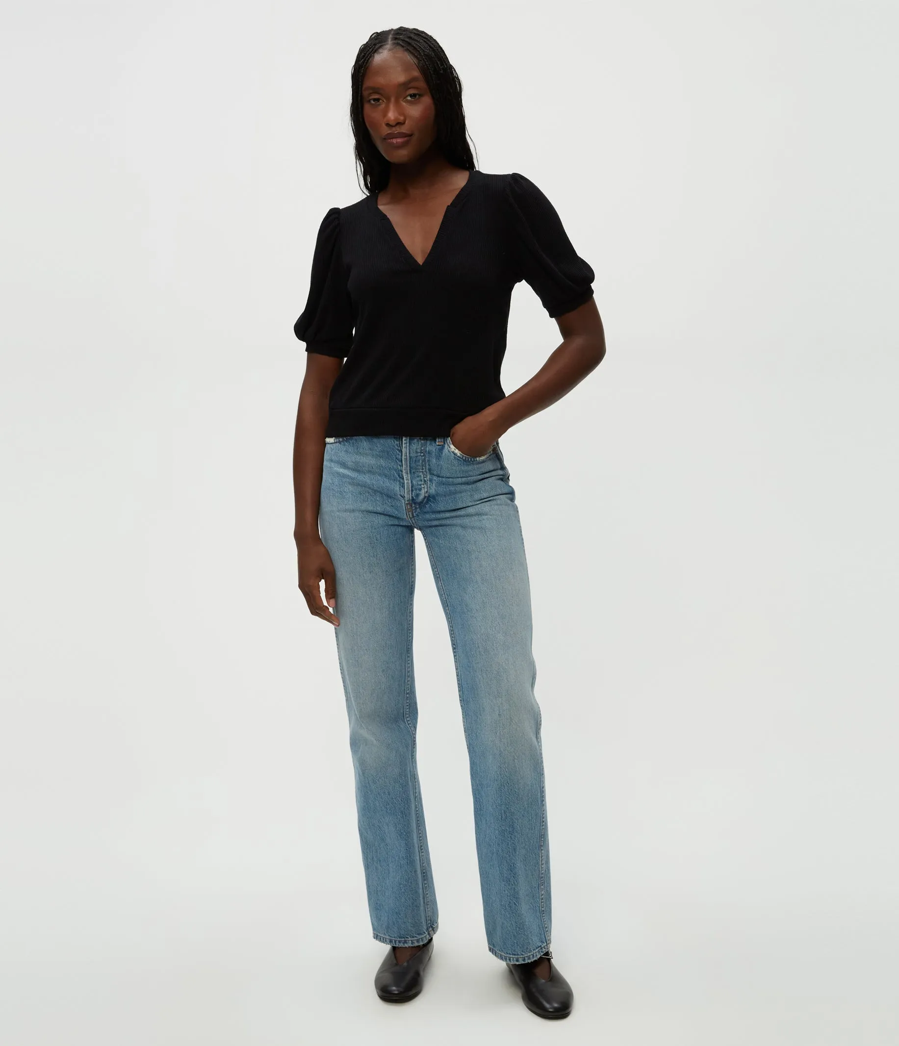 Quinn Puff Sleeve Ribbed Top