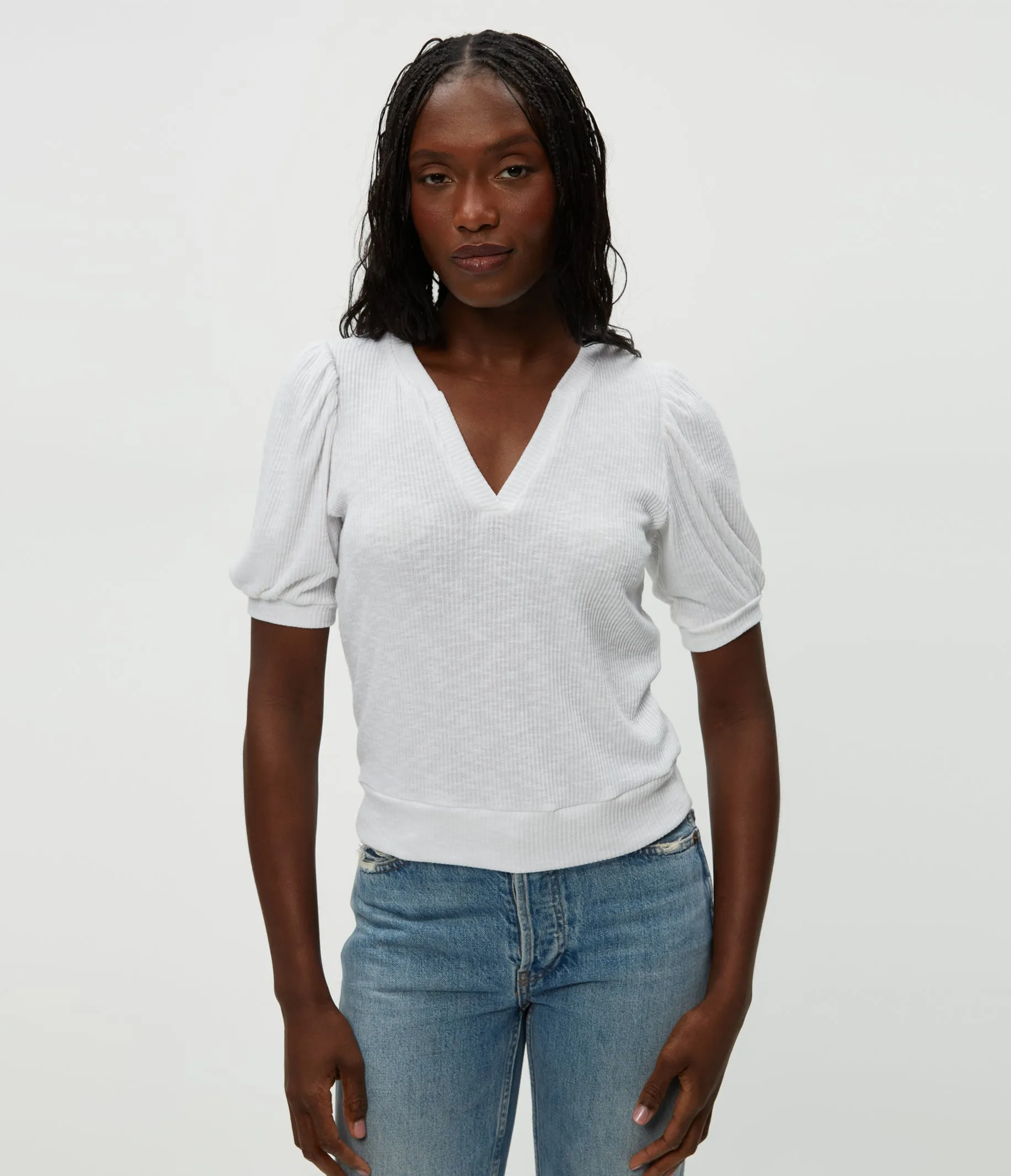 Quinn Puff Sleeve Ribbed Top