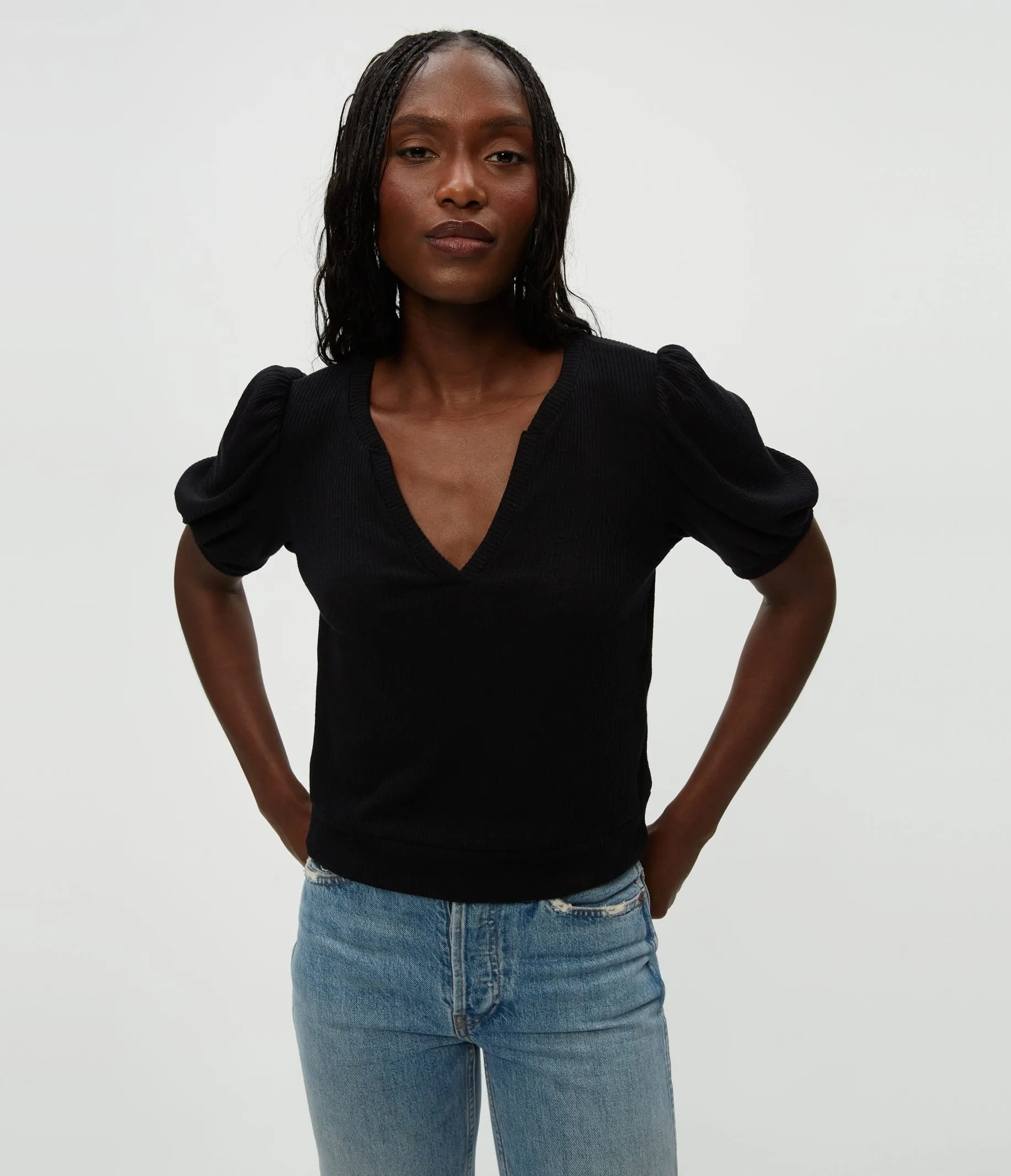 Quinn Puff Sleeve Ribbed Top