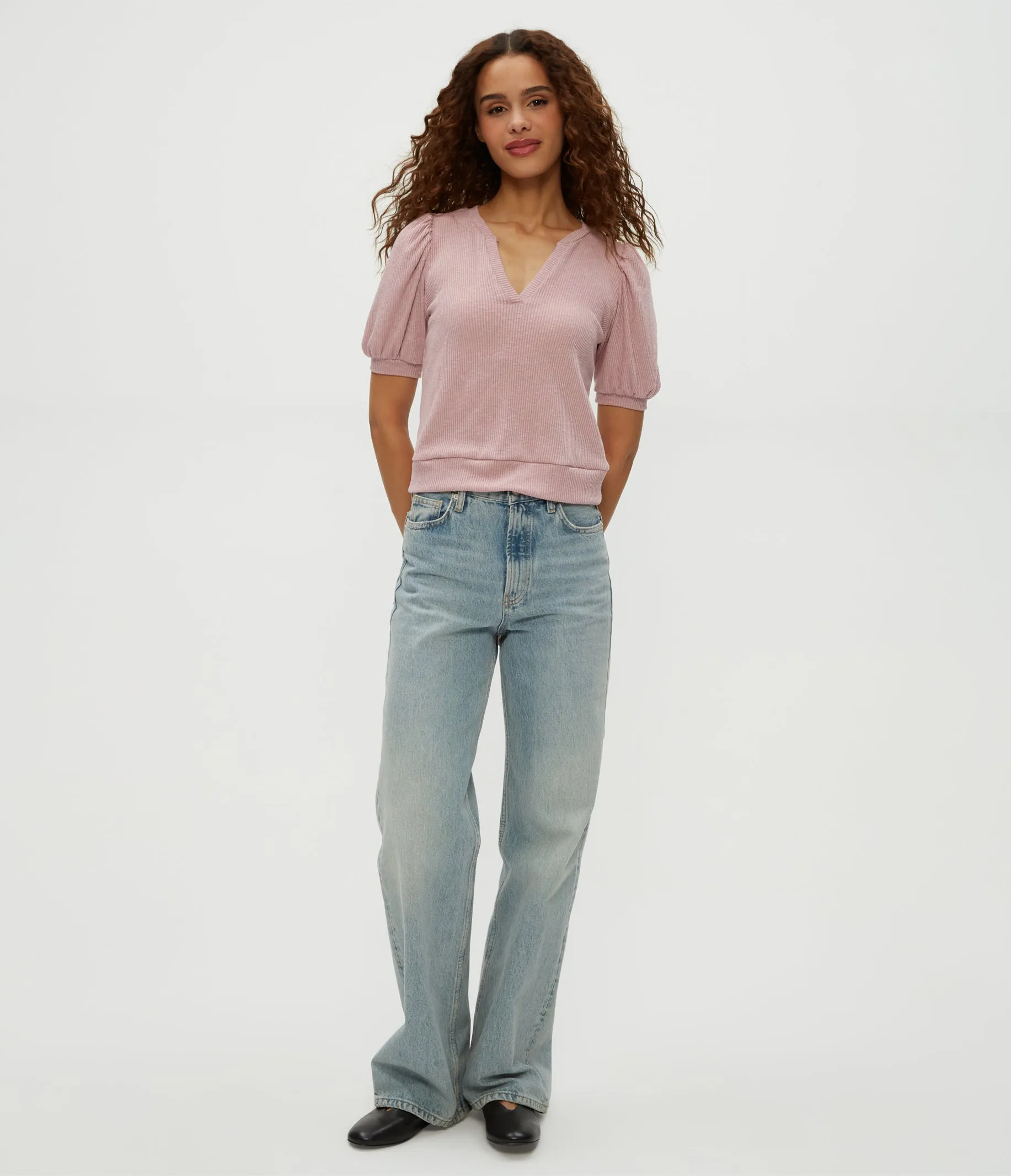 Quinn Puff Sleeve Ribbed Top