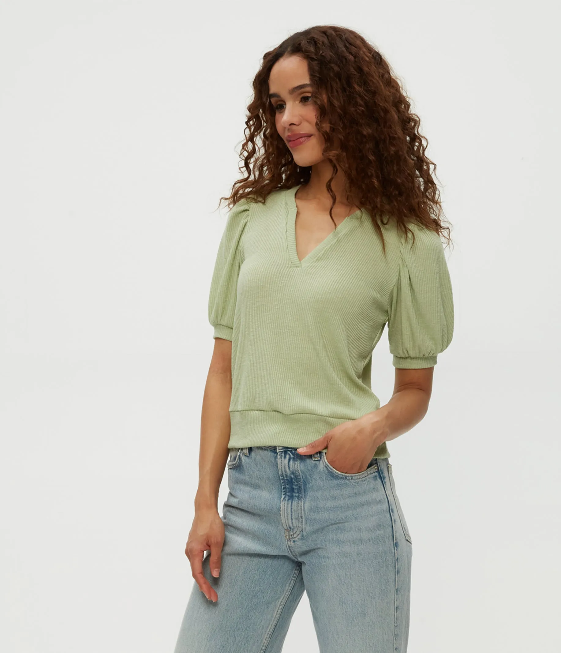 Quinn Puff Sleeve Ribbed Top