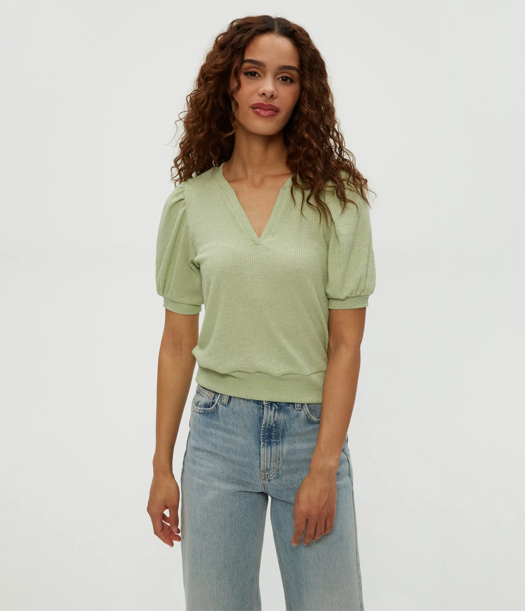Quinn Puff Sleeve Ribbed Top