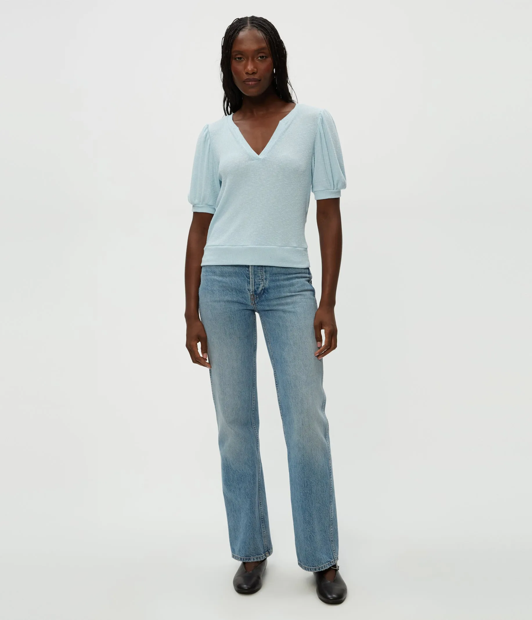 Quinn Puff Sleeve Ribbed Top