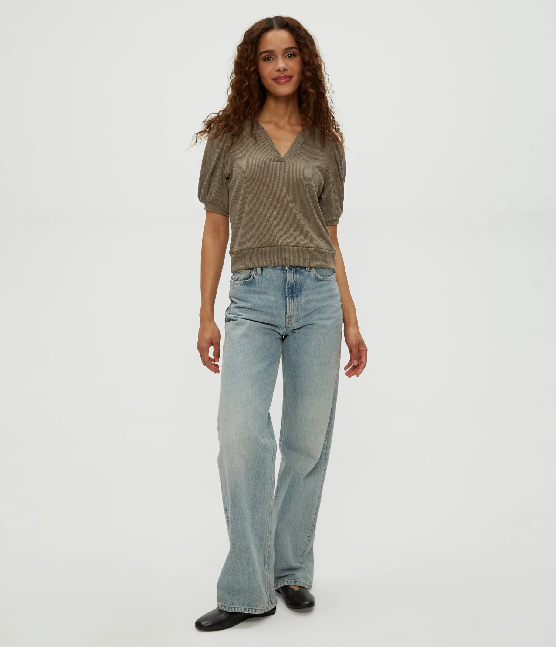 Quinn Puff Sleeve Ribbed Top