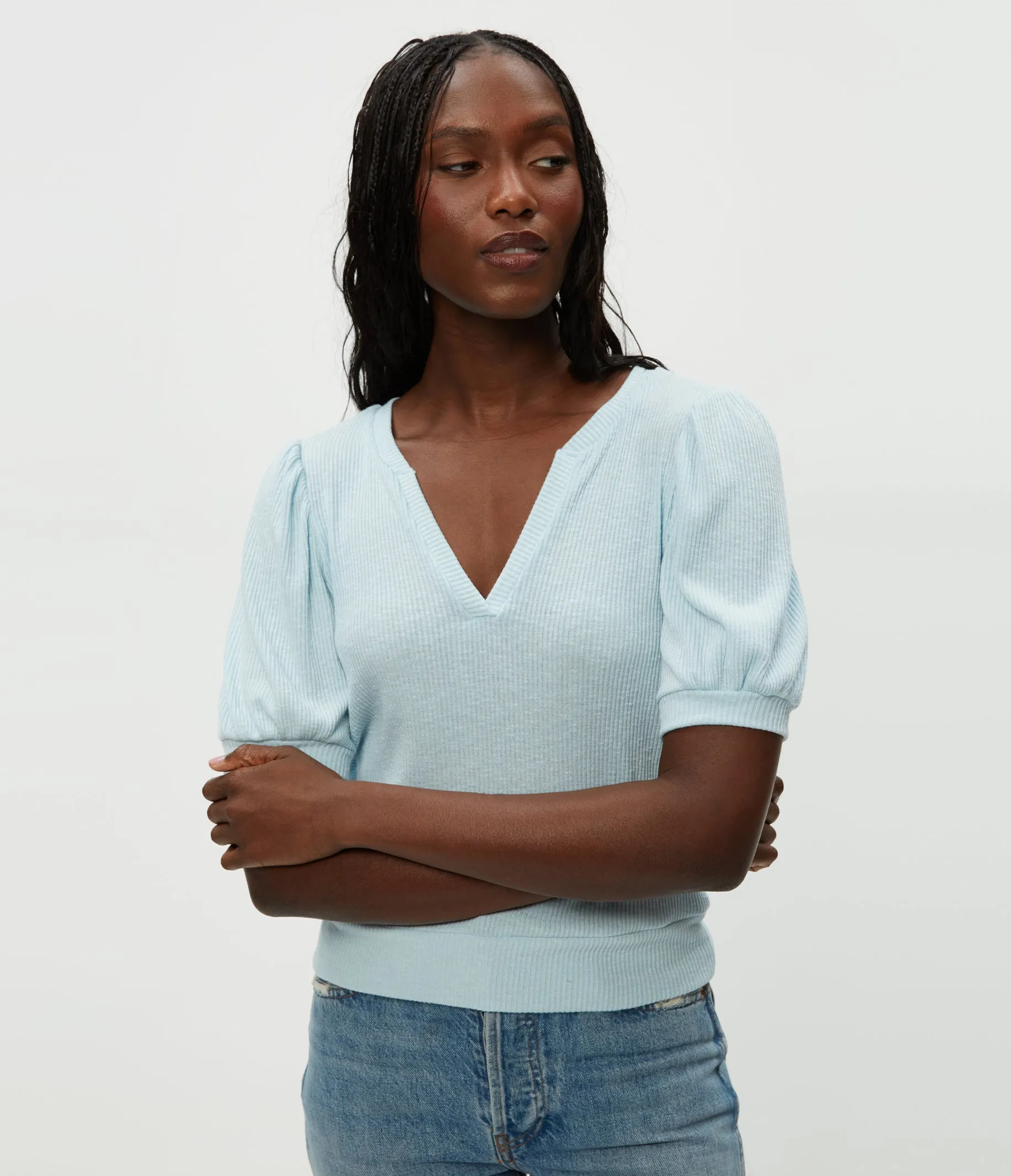 Quinn Puff Sleeve Ribbed Top