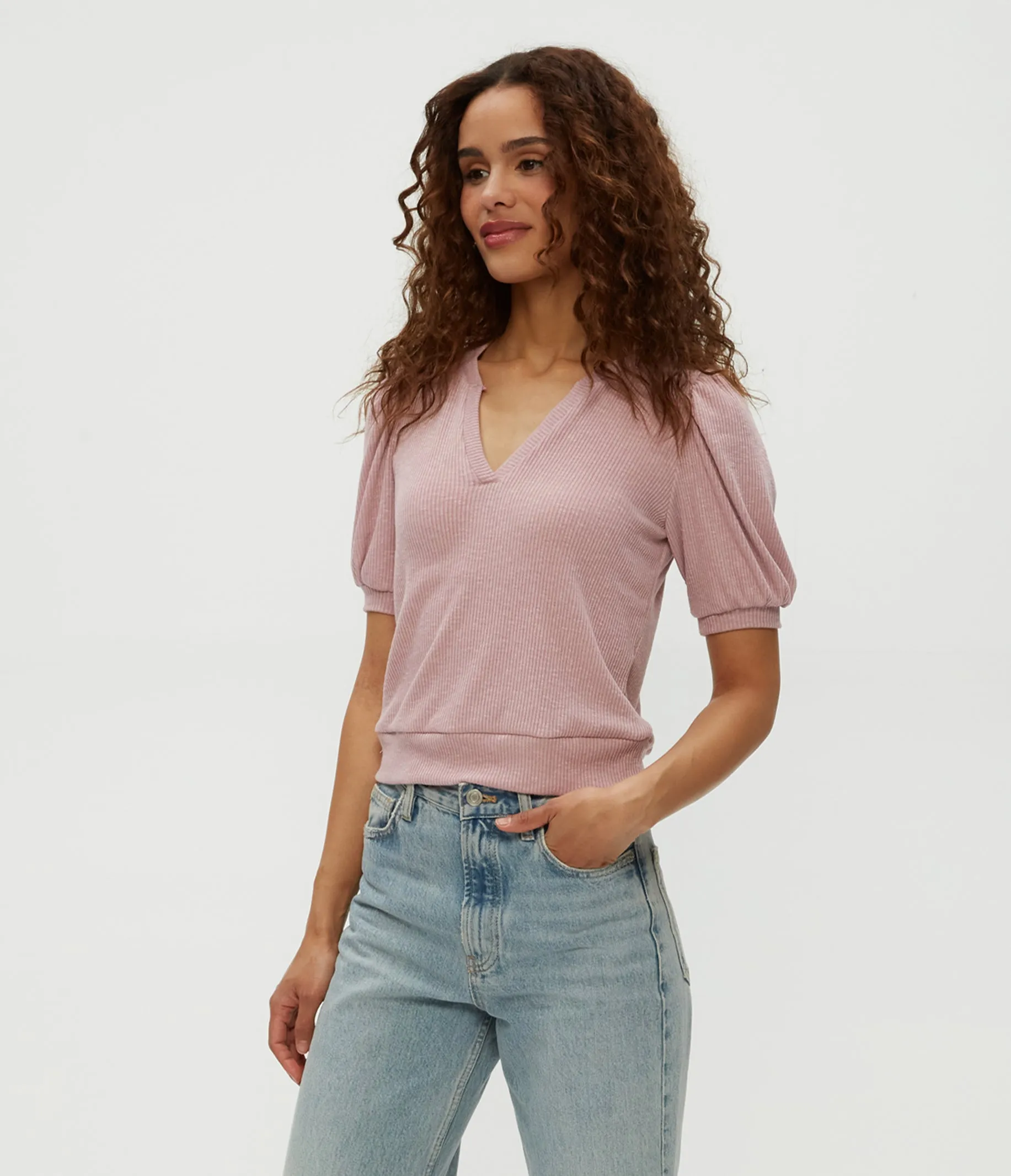 Quinn Puff Sleeve Ribbed Top