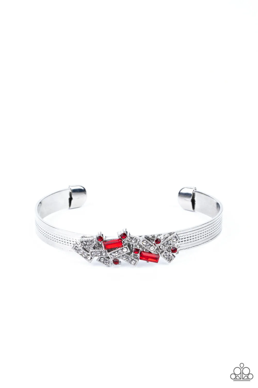 "A Chic Clique" Silver Metal With Red & White Rhinestones Cuff Bracelet