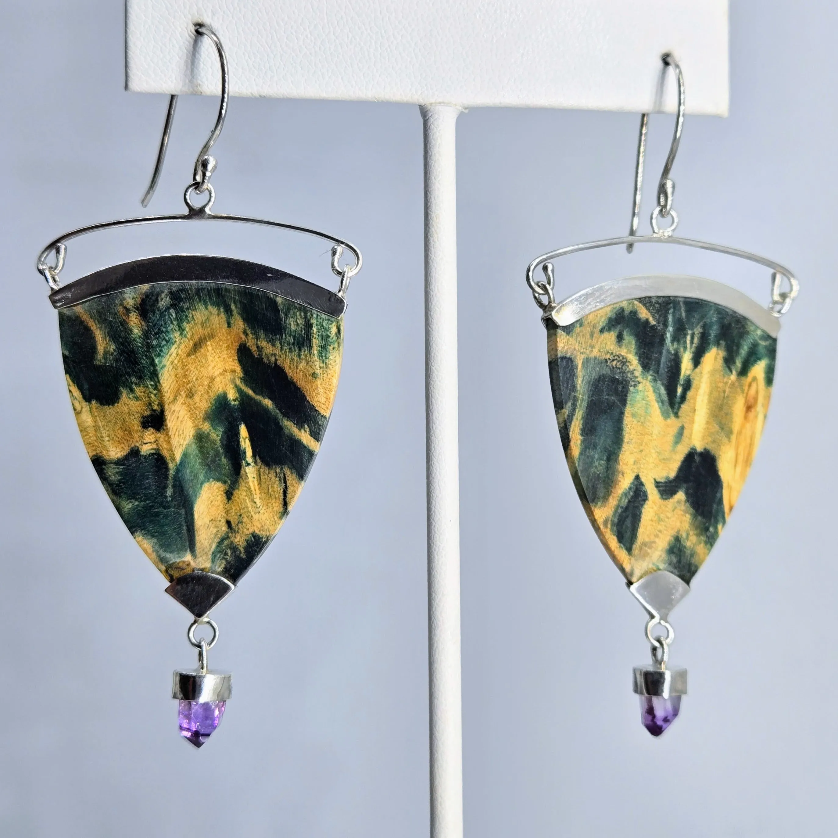 "Horse Feathers!"  Earrings - Wood, Cyrstals, Sterling