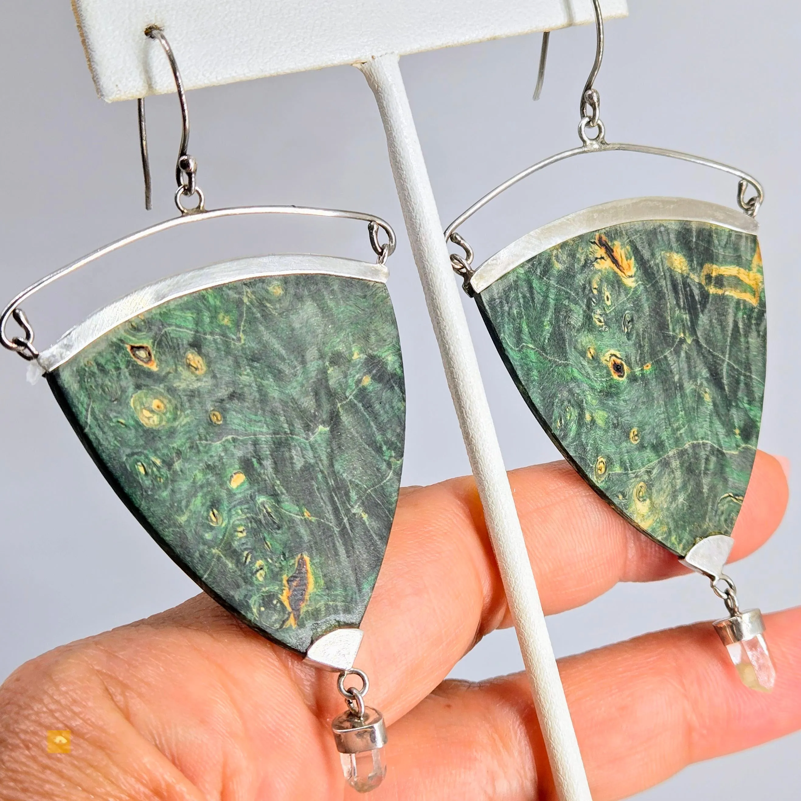 "Horse Feathers!"  Earrings - Wood, Cyrstals, Sterling