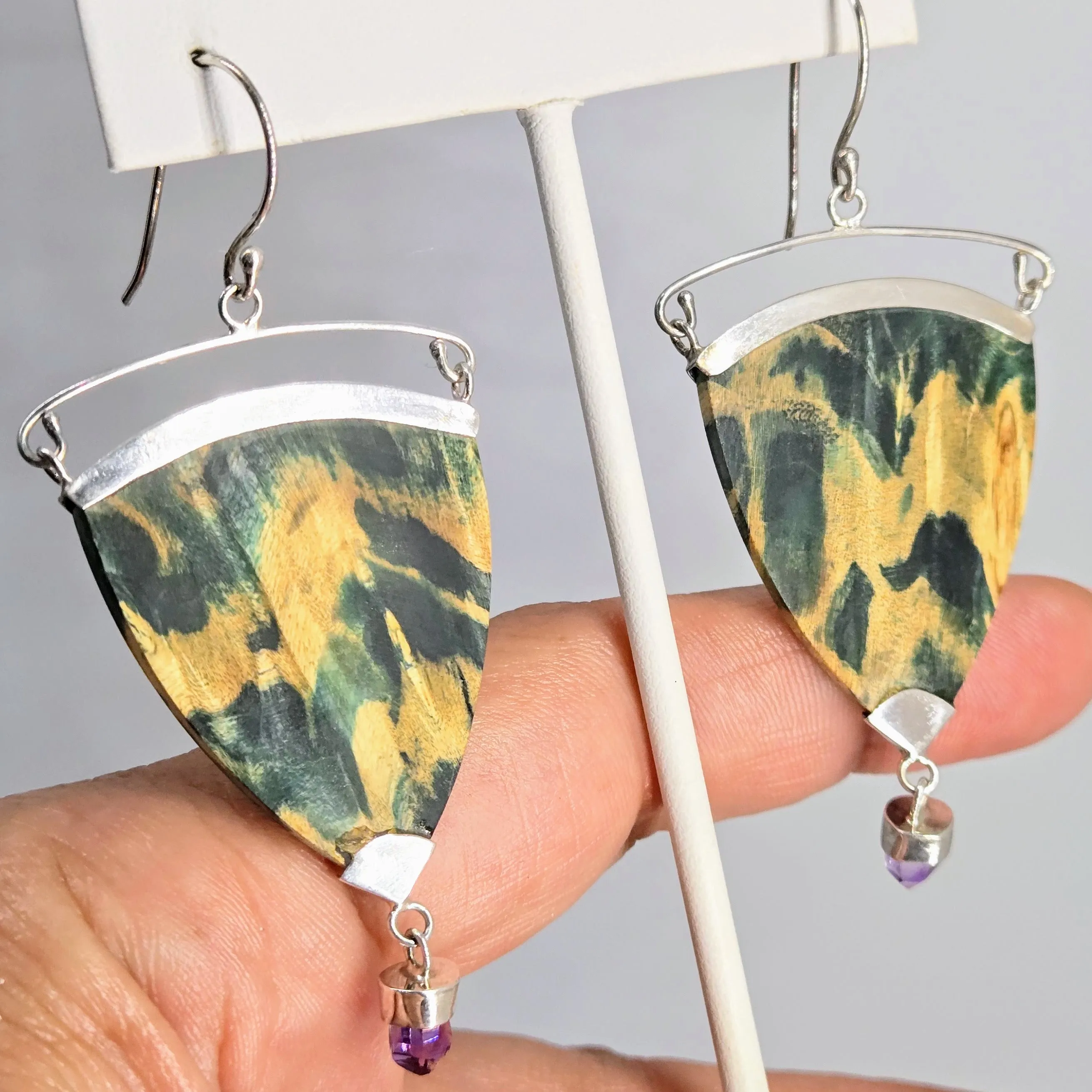 "Horse Feathers!"  Earrings - Wood, Cyrstals, Sterling