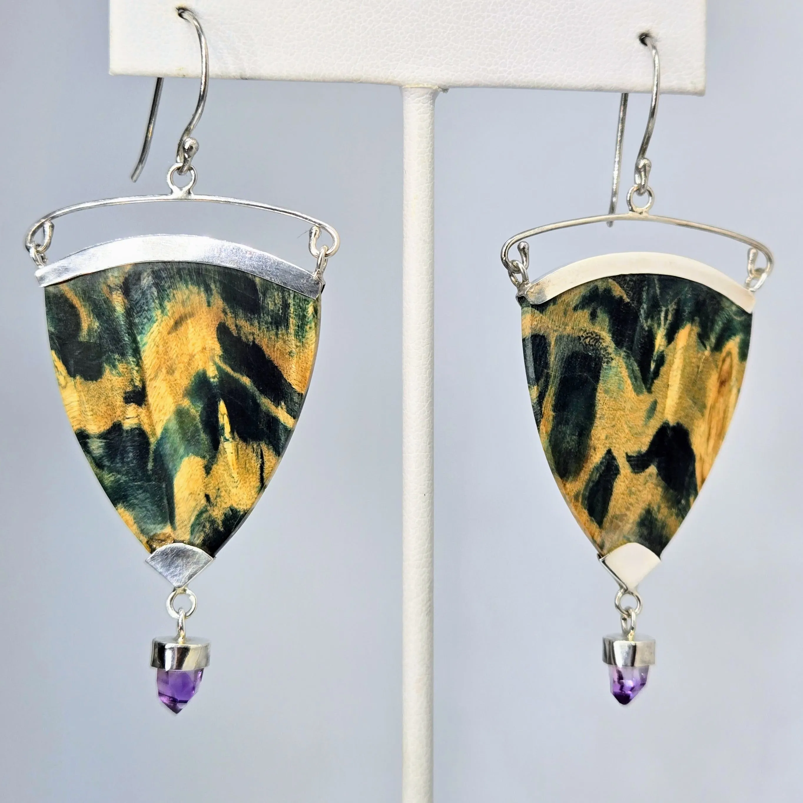 "Horse Feathers!"  Earrings - Wood, Cyrstals, Sterling