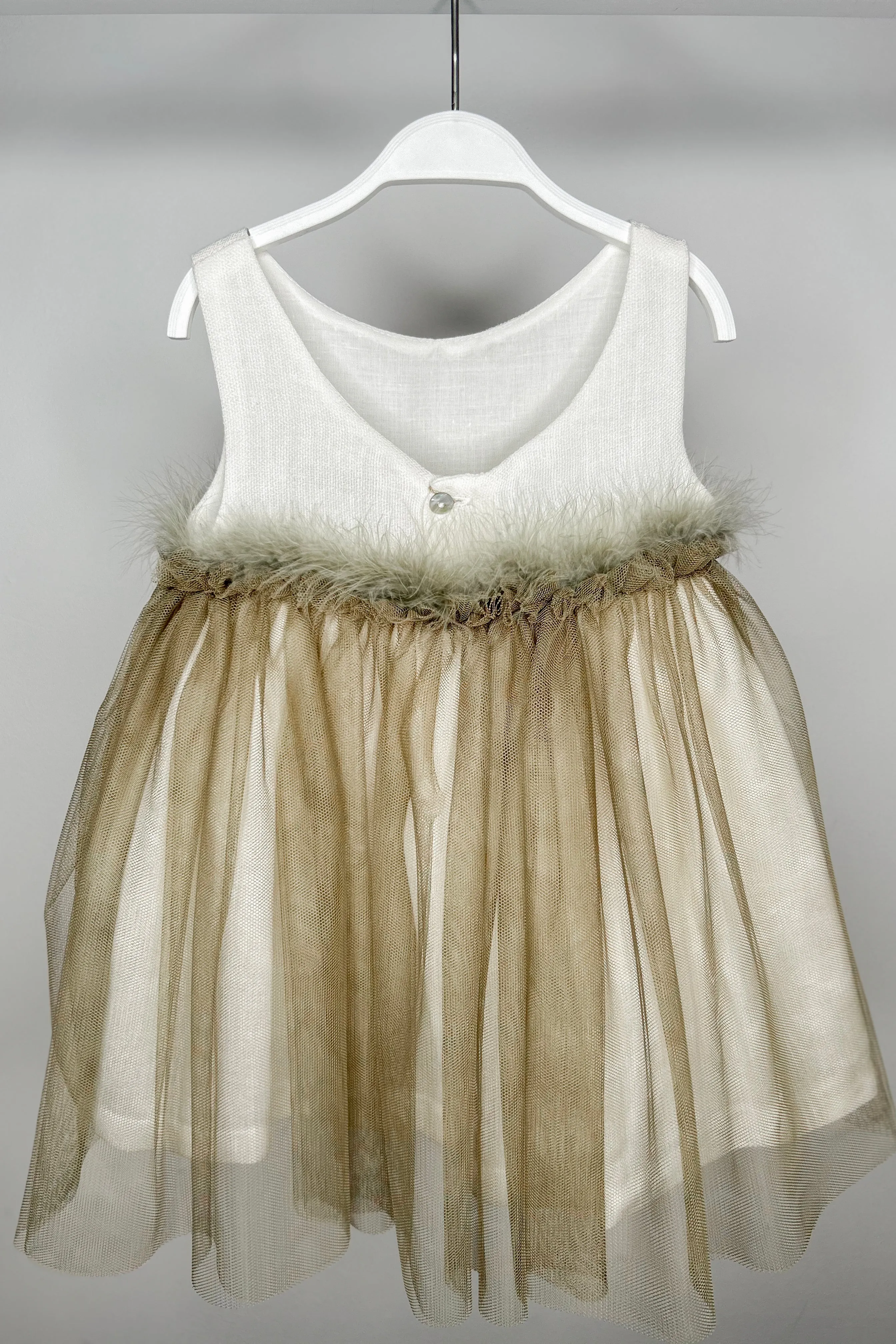 "Louella" Khaki Feather Tulle Dress