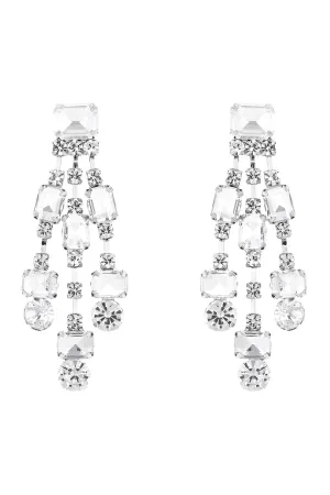RECTANGULAR CUT RHINESTONE TASSEL DROP EARRINGS