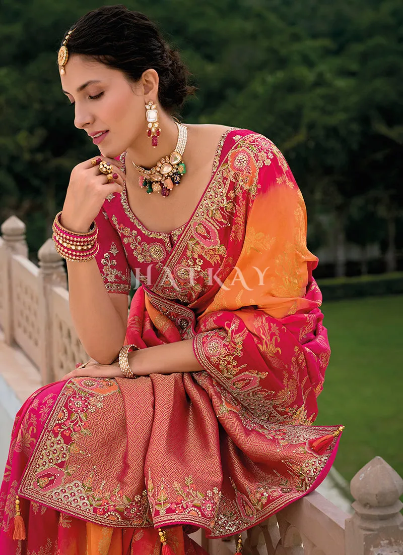 Red And Orange Floral Embroidery Saree