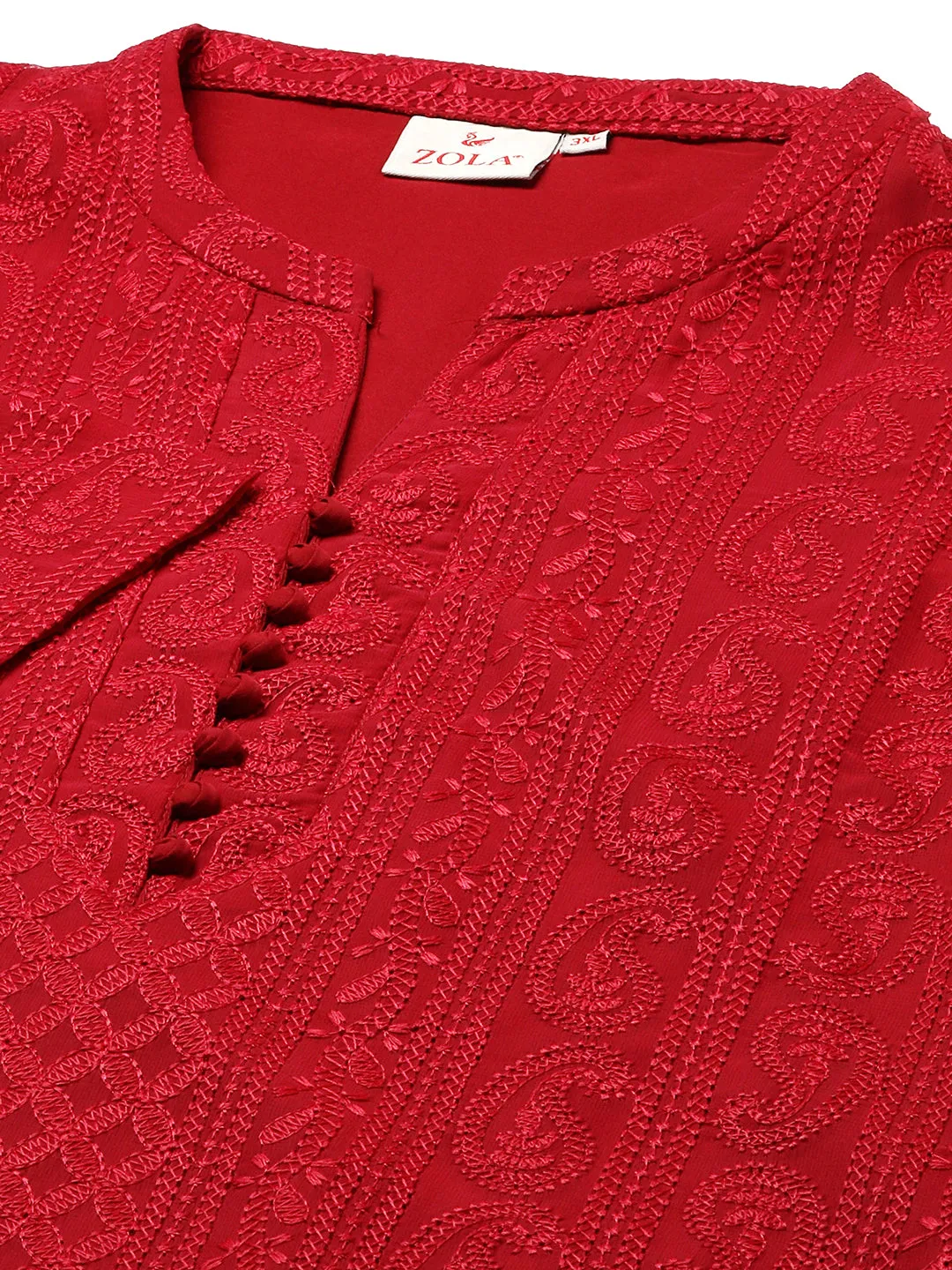 Red Paisley Embroidered Georgette Lucknowi Chikankari Kurta For Women - ZOLA