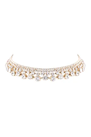 RHINESTONE 4 LINE GRADUAL CHOKER NECKLACE