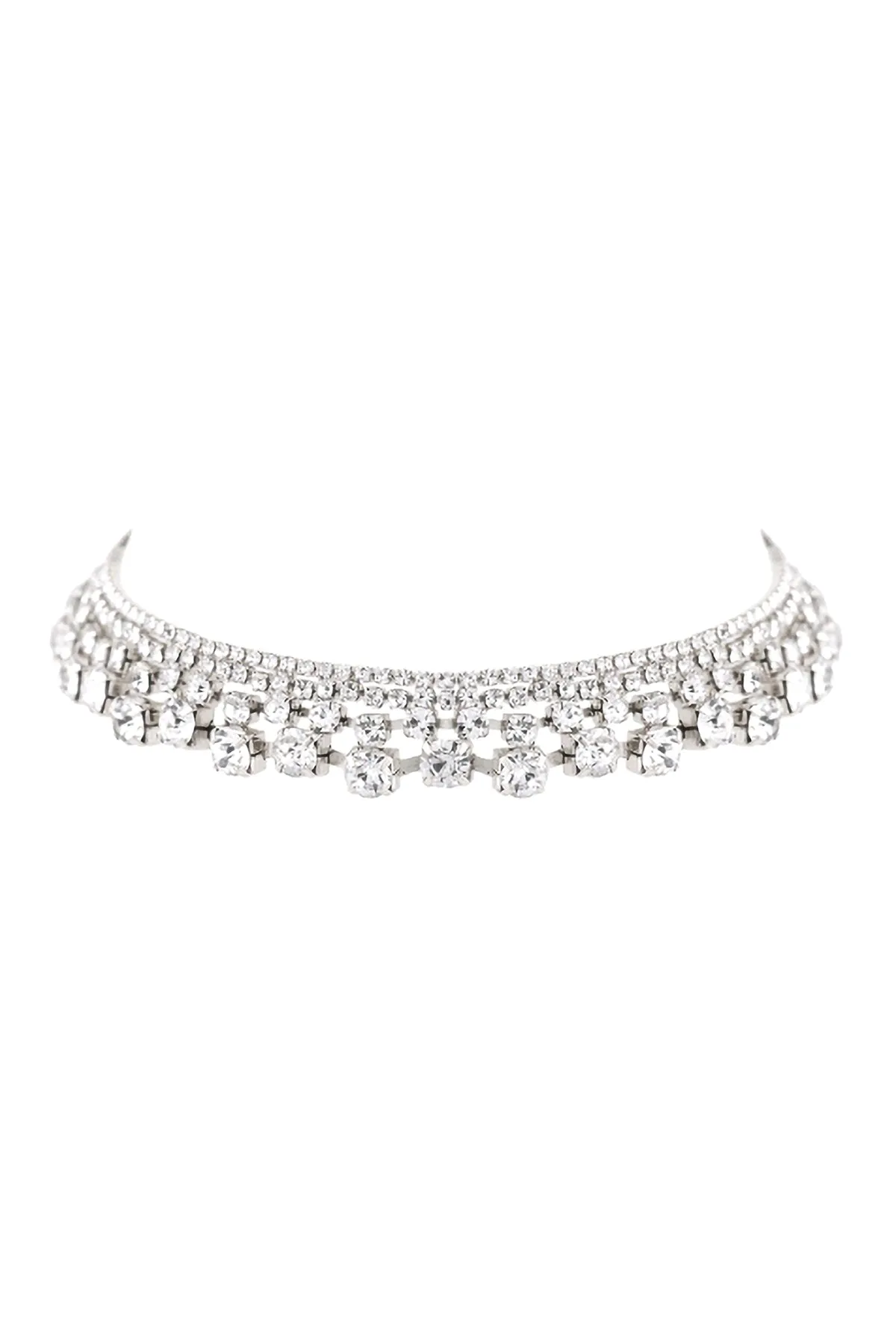 RHINESTONE 4 LINE GRADUAL CHOKER NECKLACE