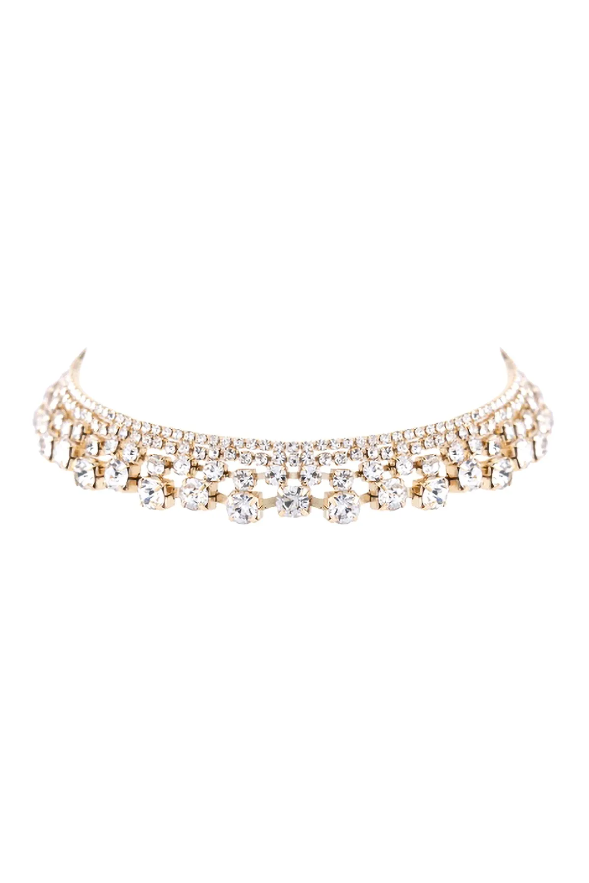 RHINESTONE 4 LINE GRADUAL CHOKER NECKLACE