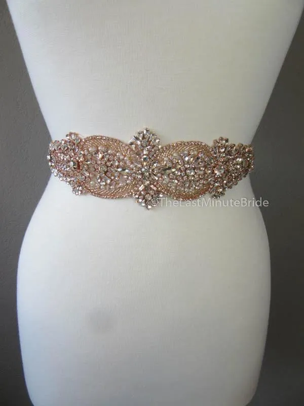 Rhinestone Bridal Belt Style: Madrid - Rose Gold