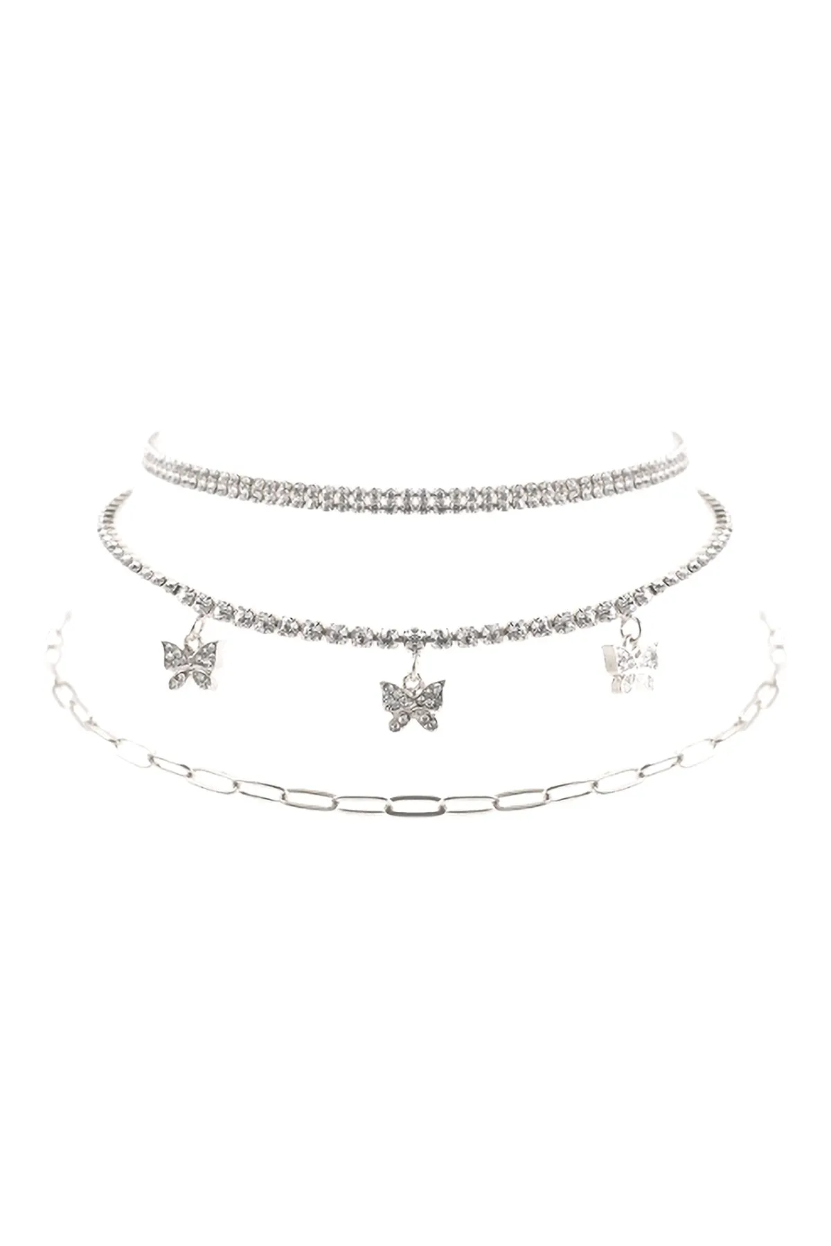 RHINESTONE BUTTERFLY CHARM 3 SET NECKLACE