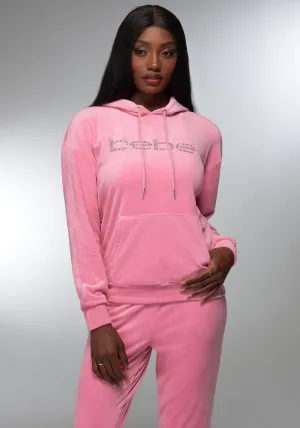 Rhinestone Detail Velour Hoodie