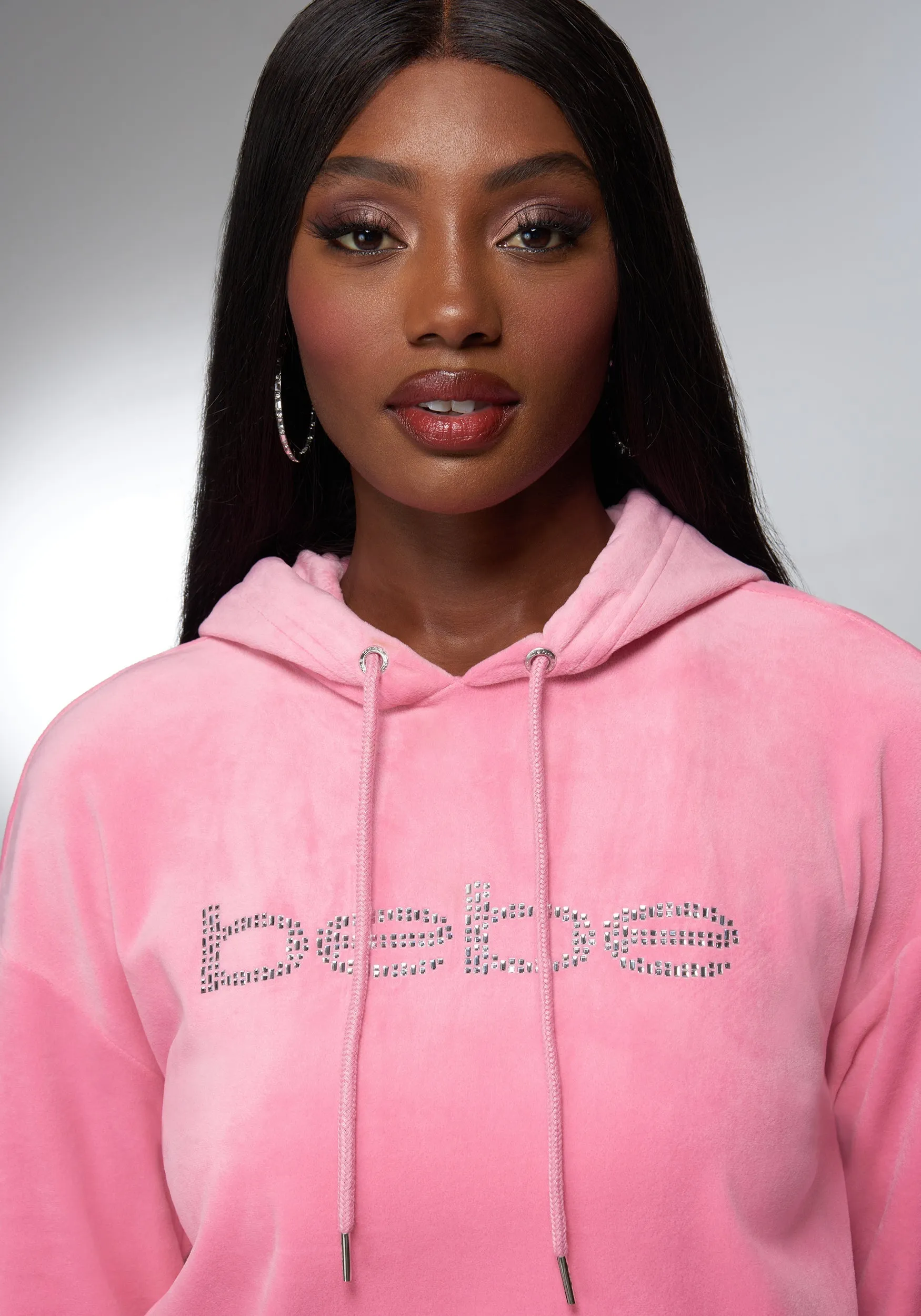 Rhinestone Detail Velour Hoodie