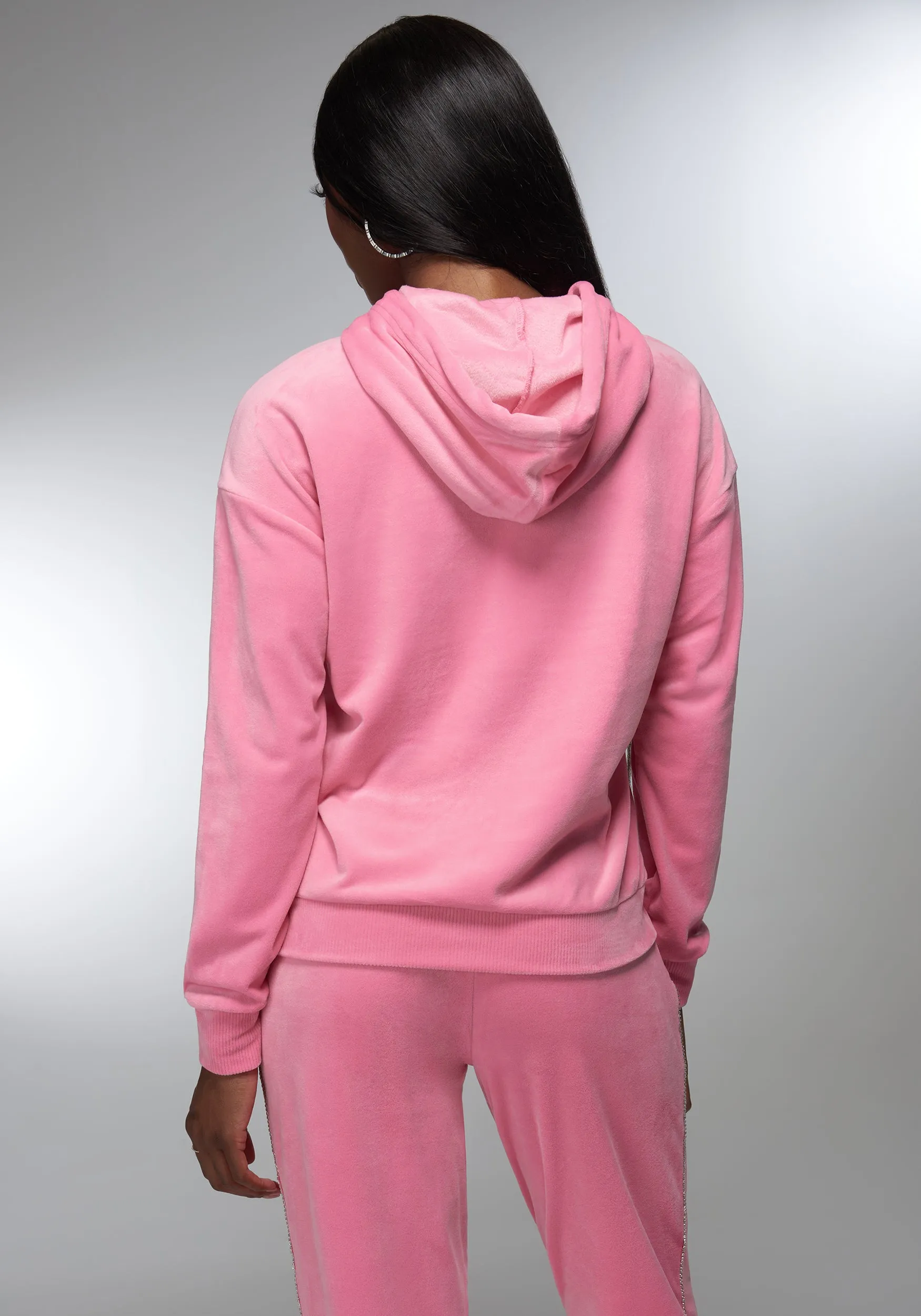 Rhinestone Detail Velour Hoodie