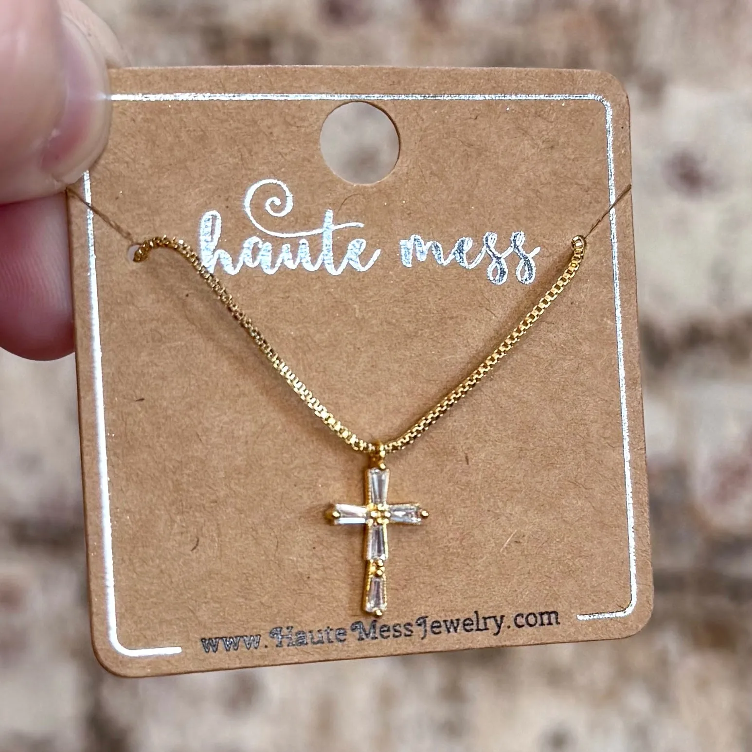 Rhinestone Gold Cross Necklace