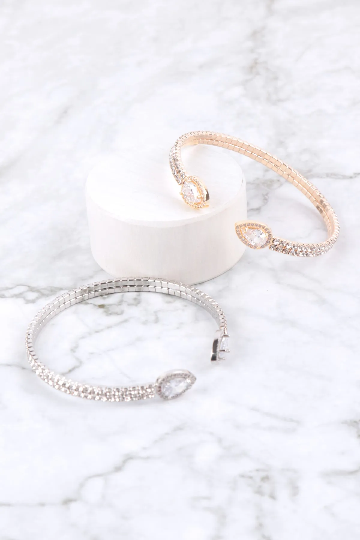 RHINESTONE PEAR SHAPE CUBIC ZIRCONIA 2 LINE CUFF BRACELET