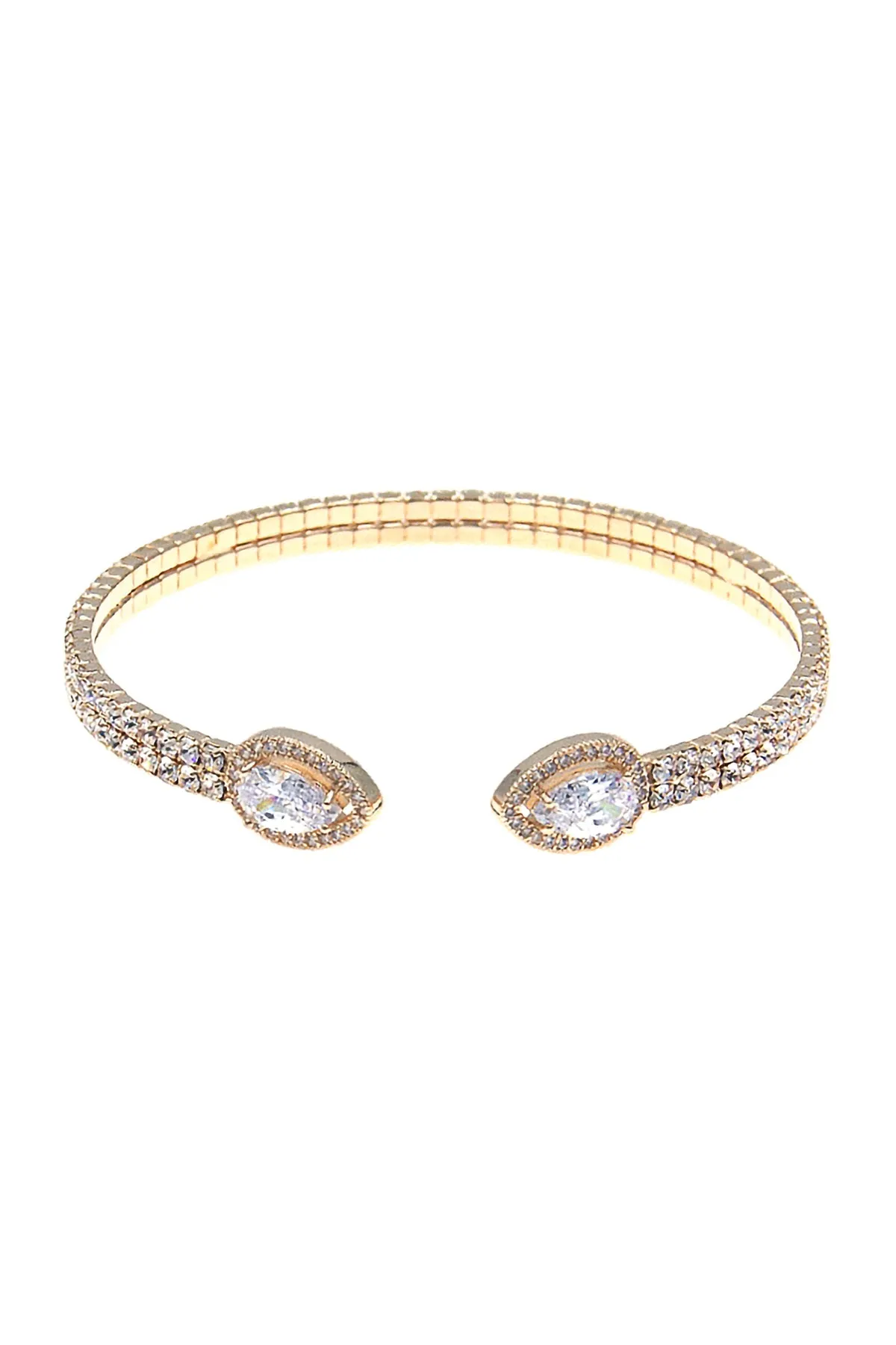 RHINESTONE PEAR SHAPE CUBIC ZIRCONIA 2 LINE CUFF BRACELET
