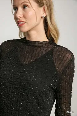 Rhinestone Stretch Lace Top