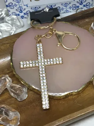 Rhinestone Studded Cross Keychain