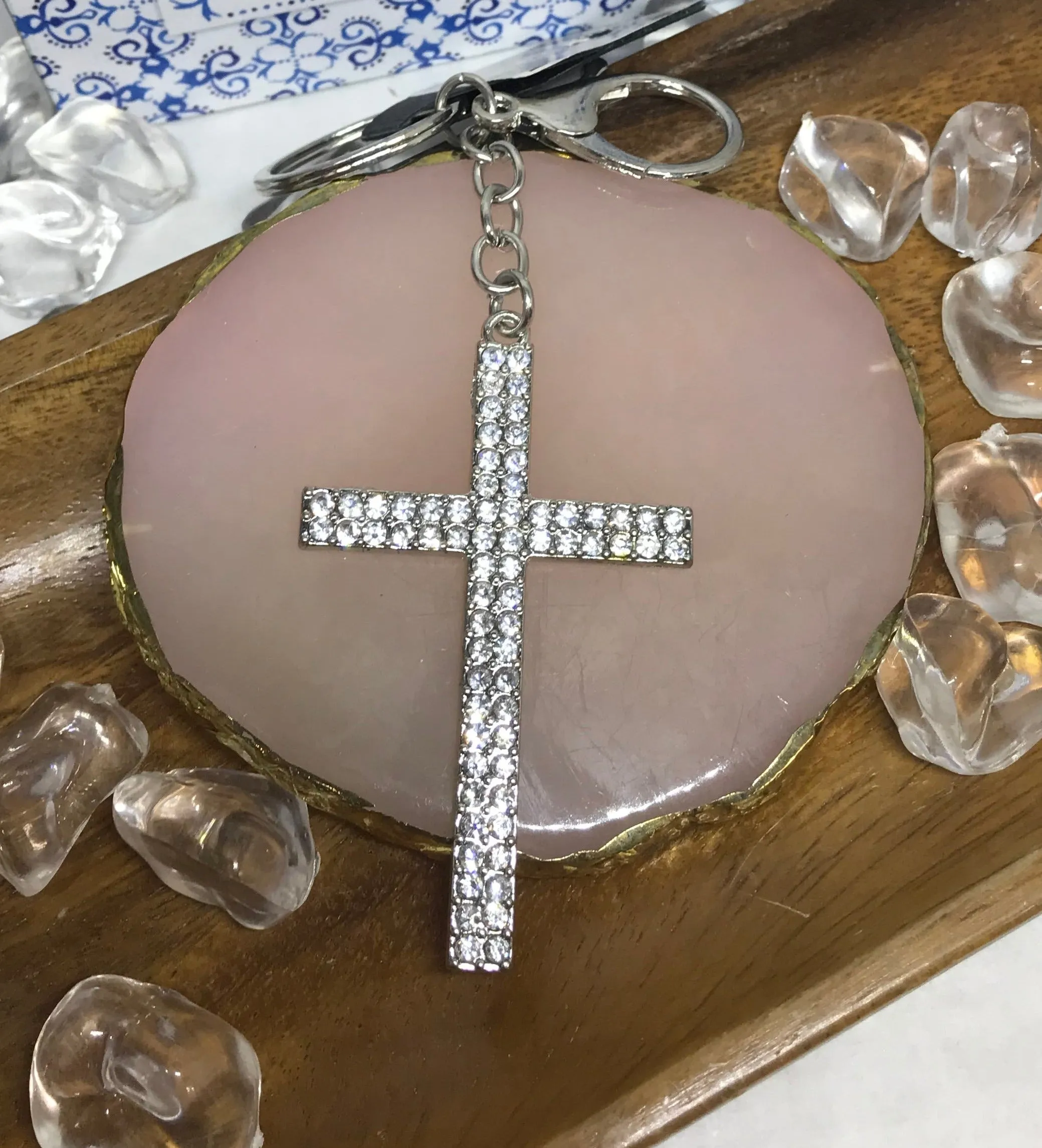 Rhinestone Studded Cross Keychain