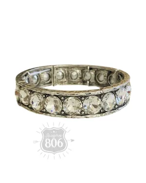 Rhinestone Studded Stretch Cuff Bracelet in Clear