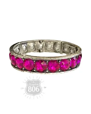 Rhinestone Studded Stretch Cuff Bracelet in Fuchsia