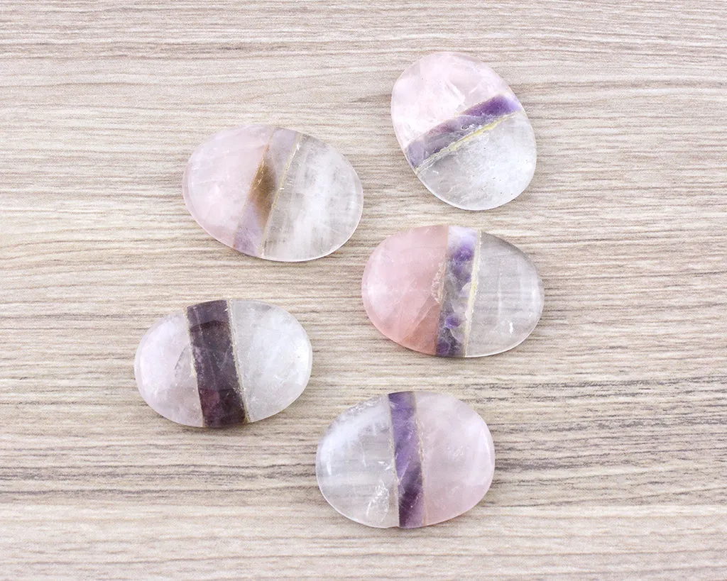 Rose Quartz, Amethyst & Crystal Quartz (3-layered) Palm Stone