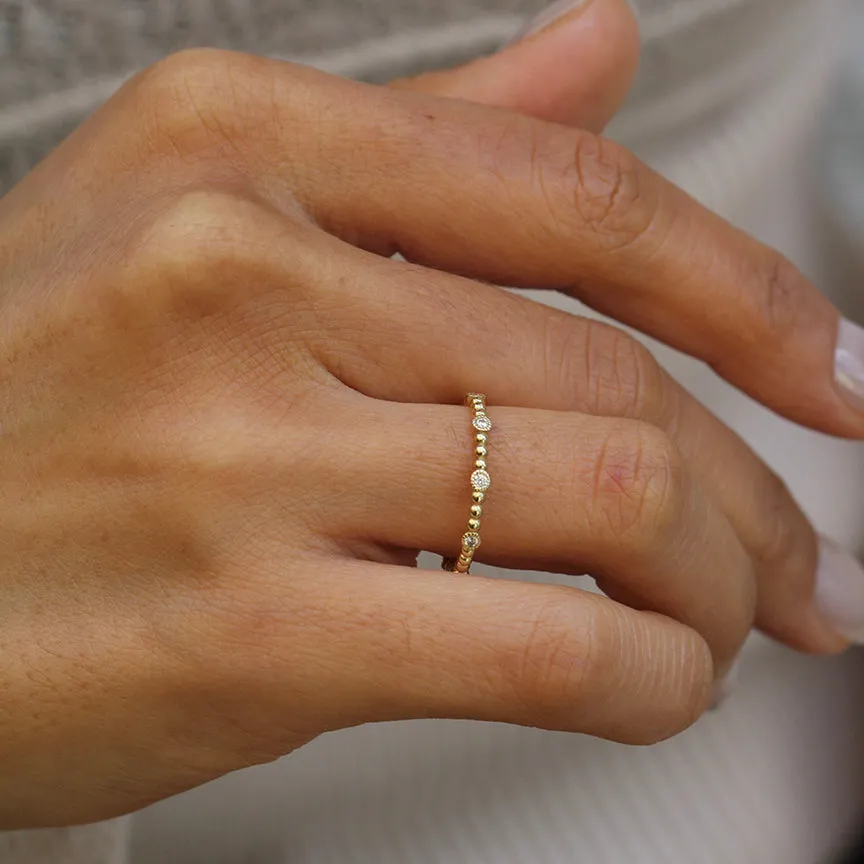 Round Milgrain Bezel Diamond and Beaded Band