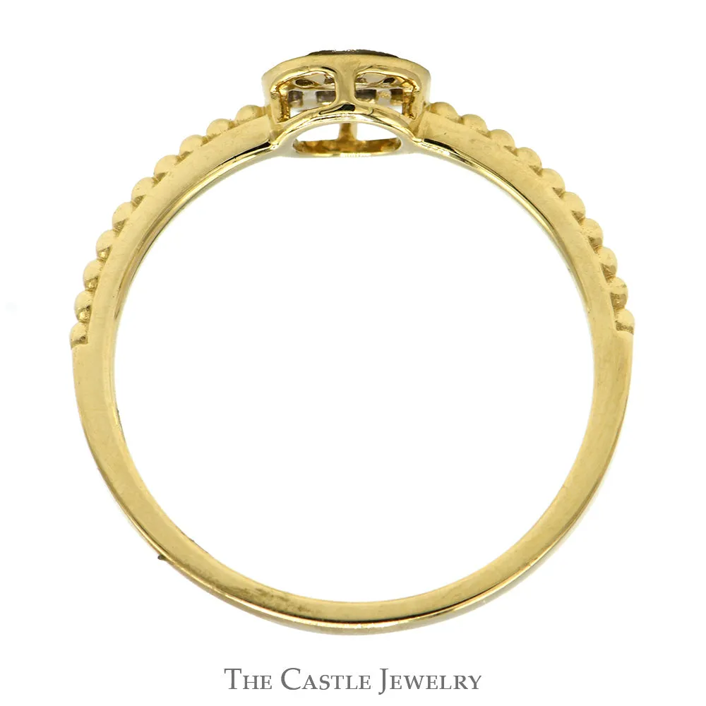 Round Shaped Baguette & Round Diamond Cluster Ring with Beaded Sides in 10k