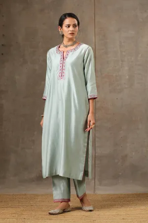 Sage Green Hand Embroidered Chanderi Silk Set