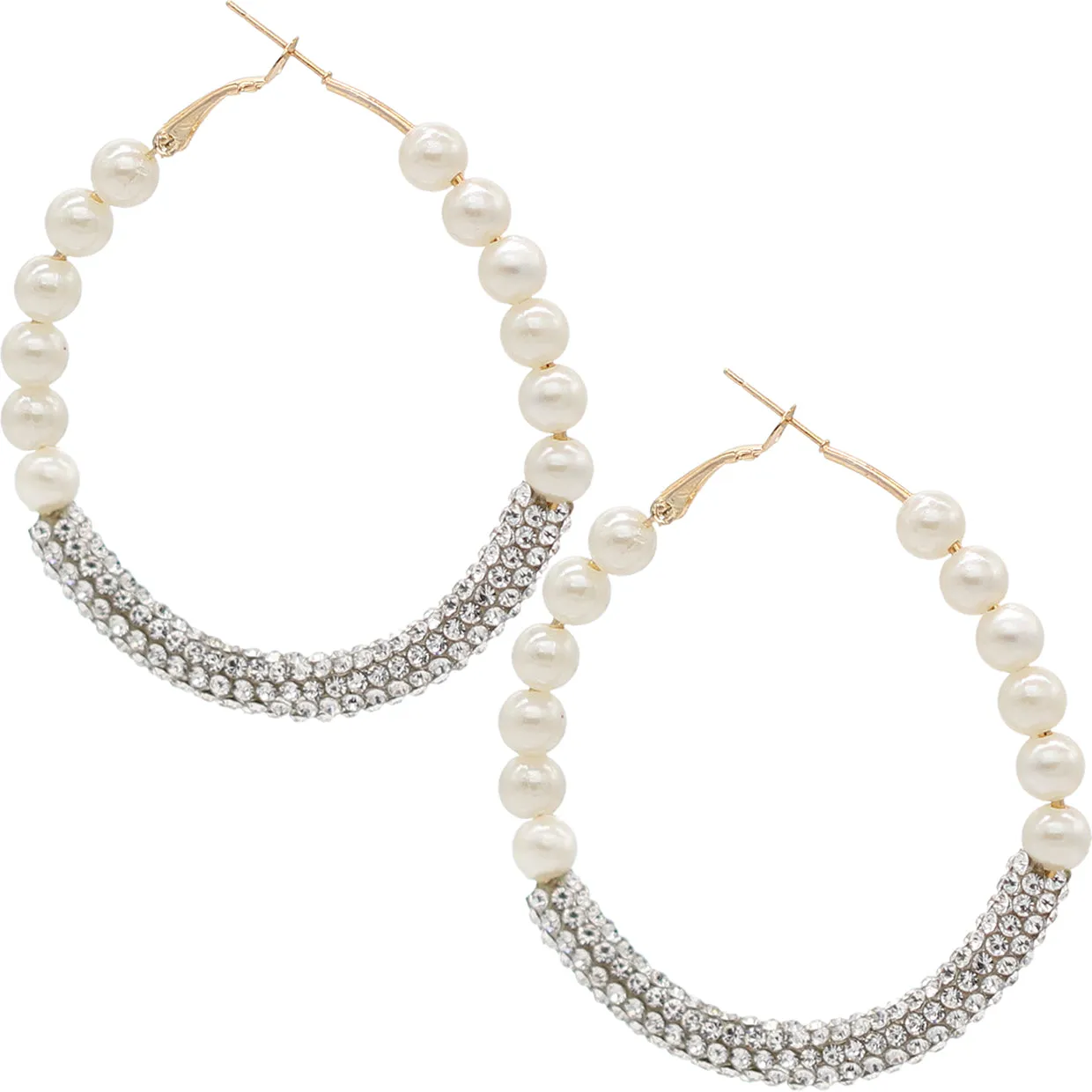 Silver Crystal Pave Faux Pearl Mini Hoop Earrings