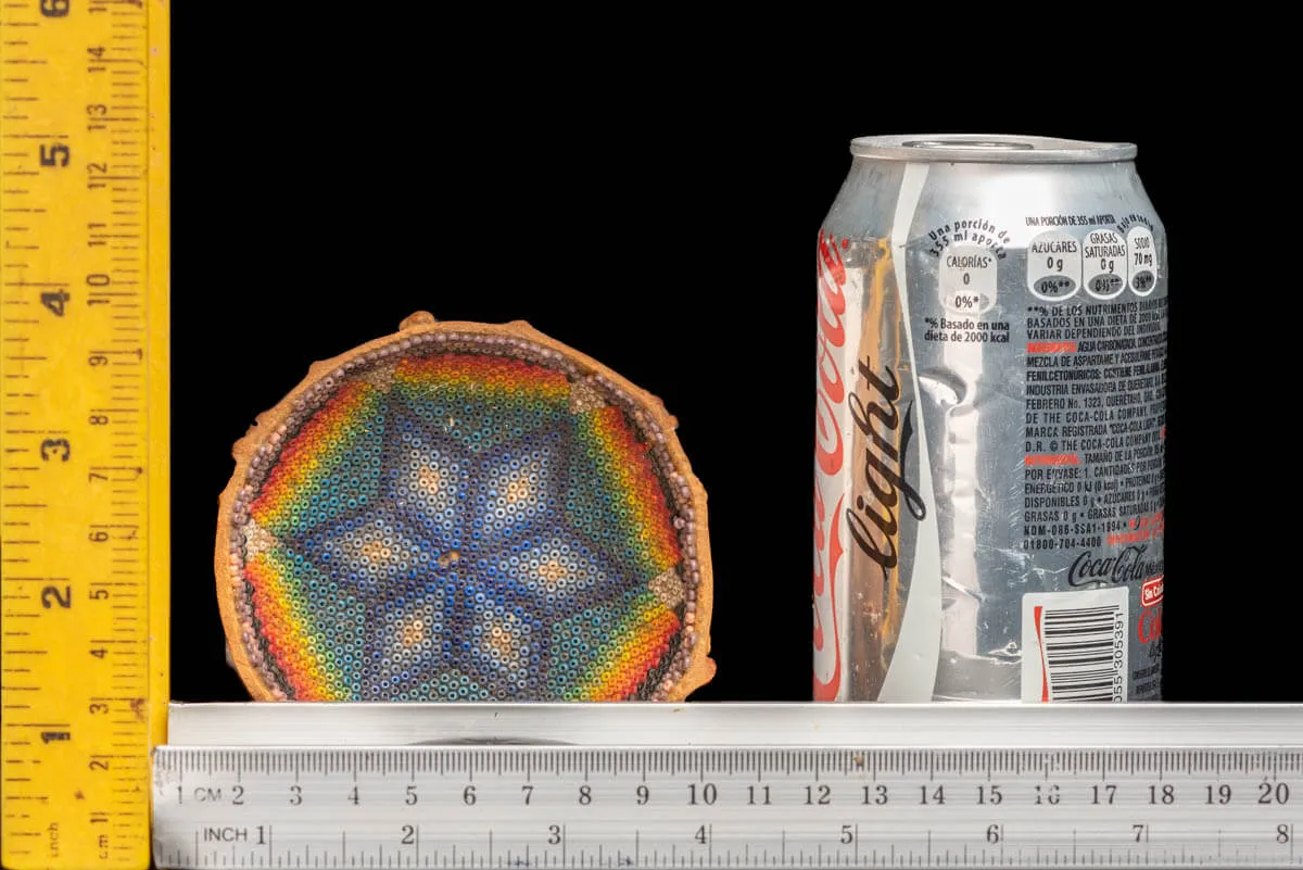 Small Vintage Beaded Huichol Gourd Blue Star