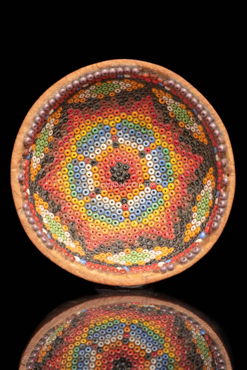 Small Vintage Beaded Huichol Gourd Star Pattern