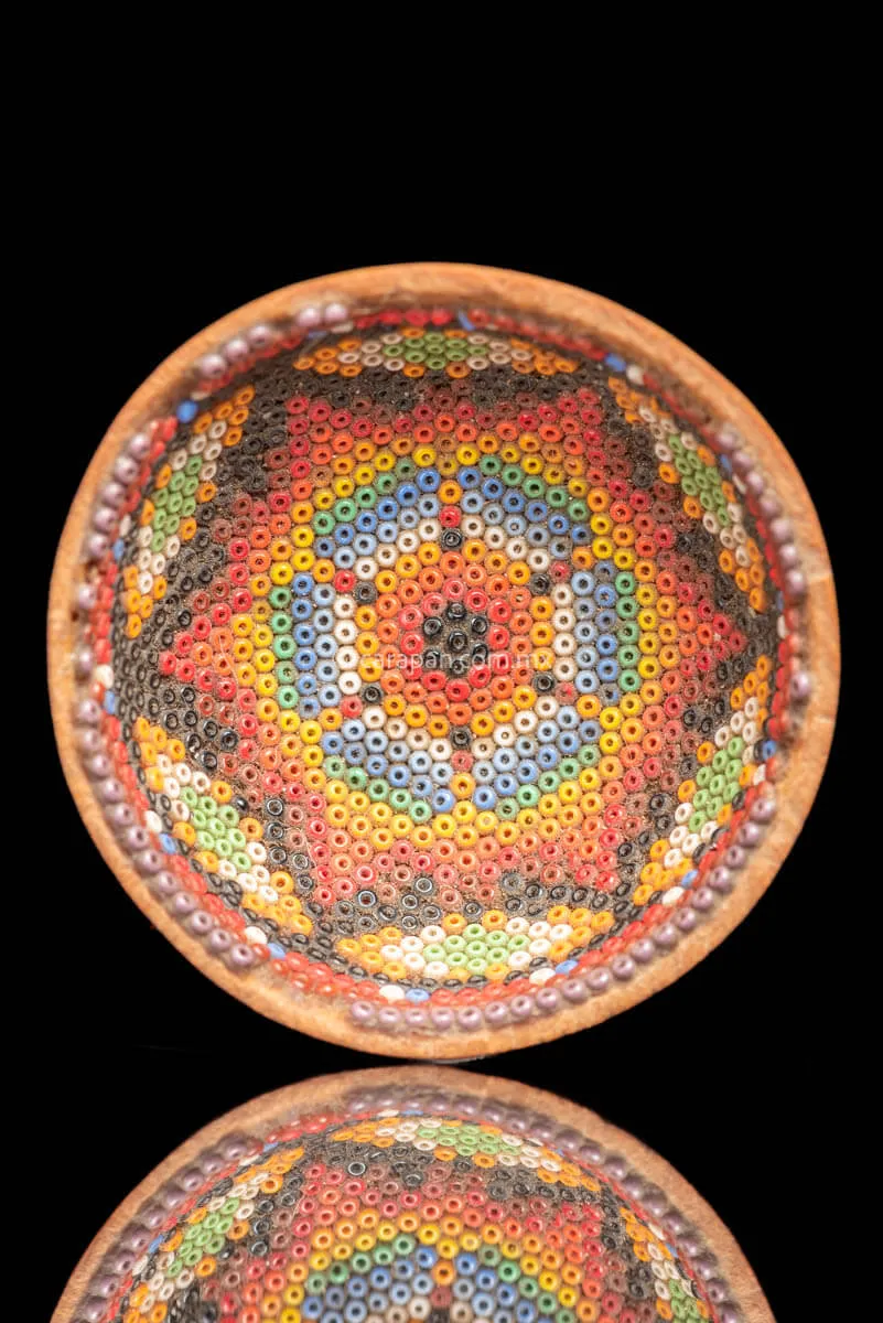 Small Vintage Beaded Huichol Gourd Star Pattern