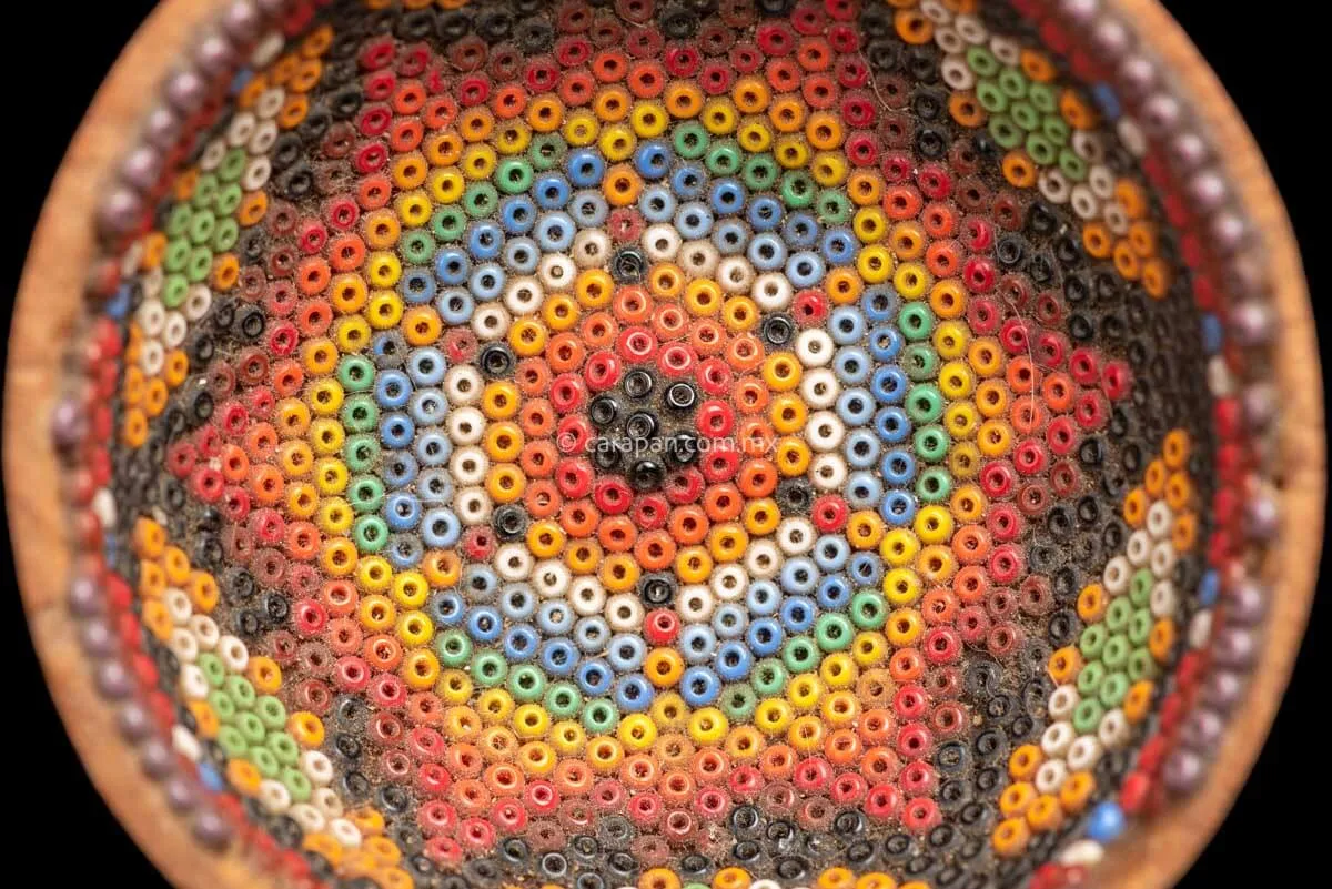 Small Vintage Beaded Huichol Gourd Star Pattern