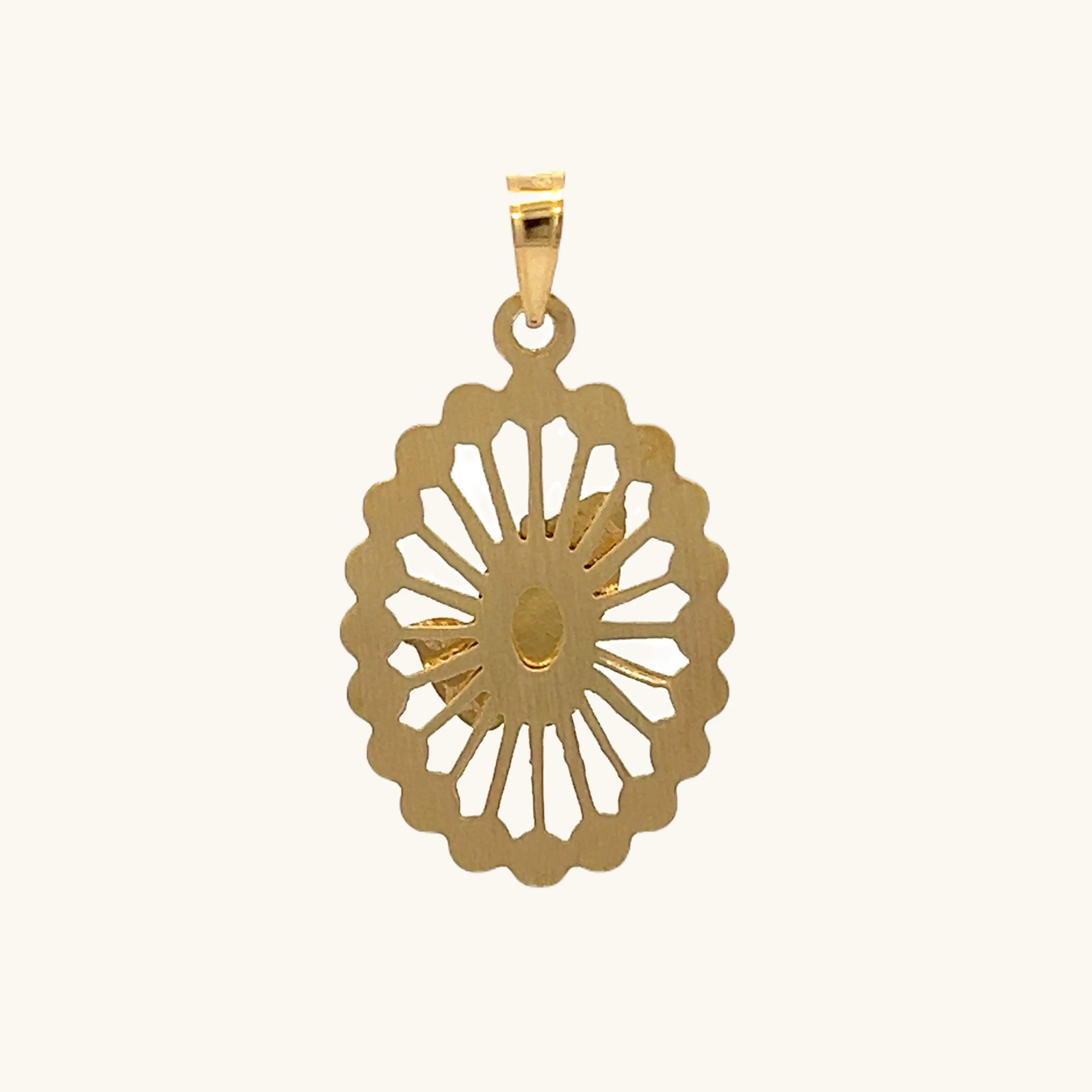 SOLID 14K GOLD PRAYING HANDS BEADED FRAME MEDAL | OVAL