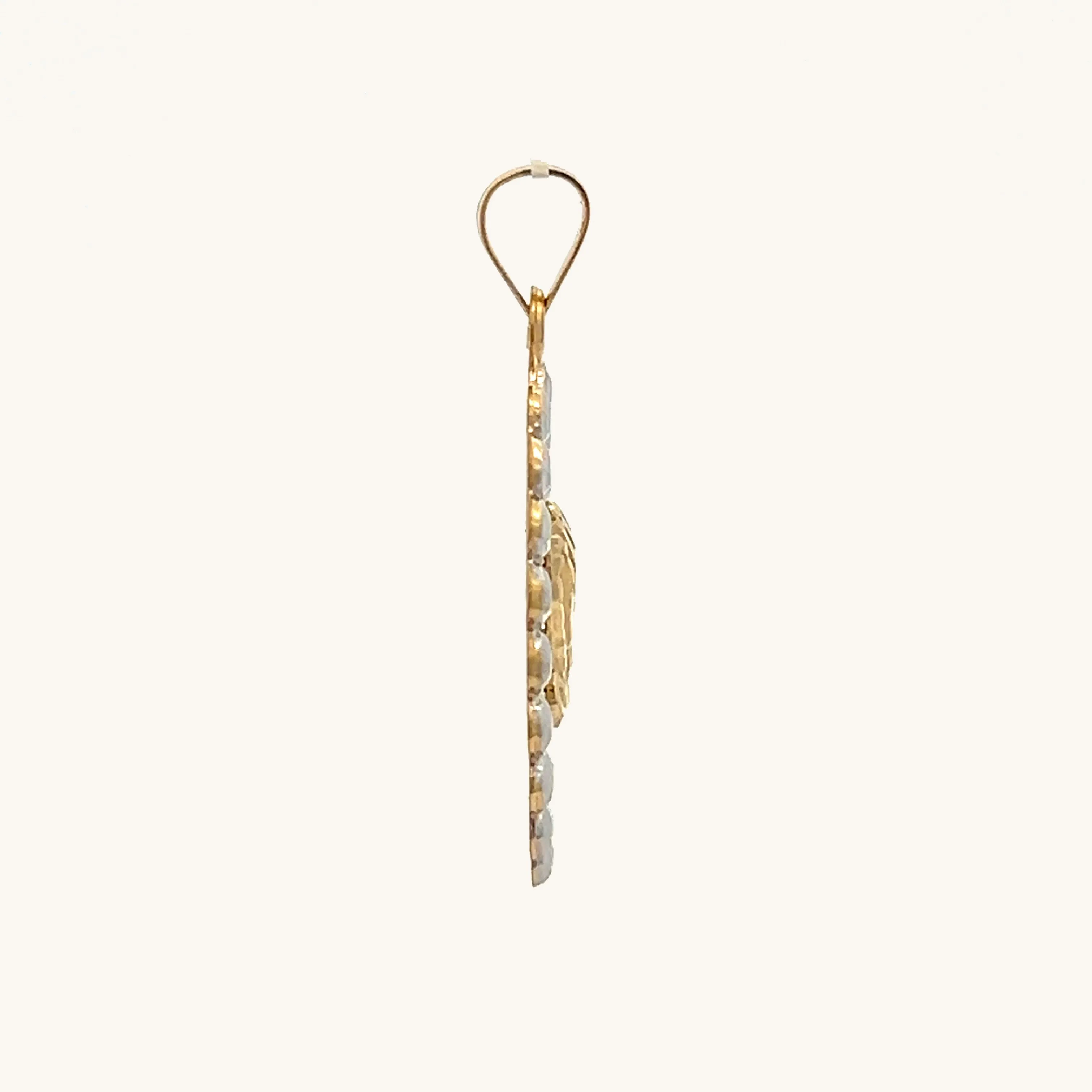 SOLID 14K GOLD PRAYING HANDS BEADED FRAME MEDAL | OVAL