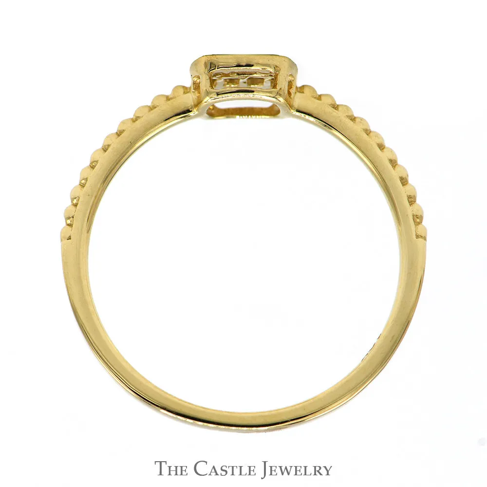 Square Shaped Baguette & Round Diamond Cluster Ring with Beaded Sides in 10k